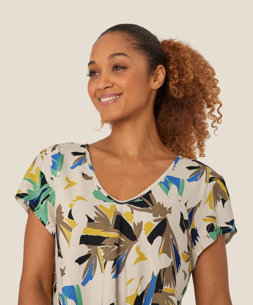 top en viscose imprimé à col v, Dusky Green
