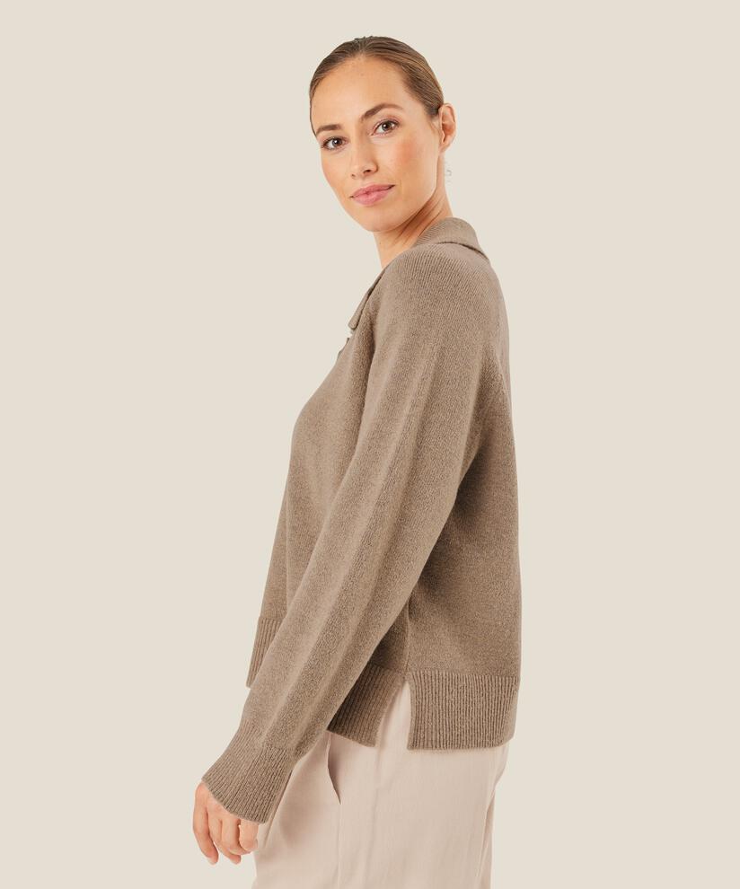 pull en maille avec col et boutons, Mink melange