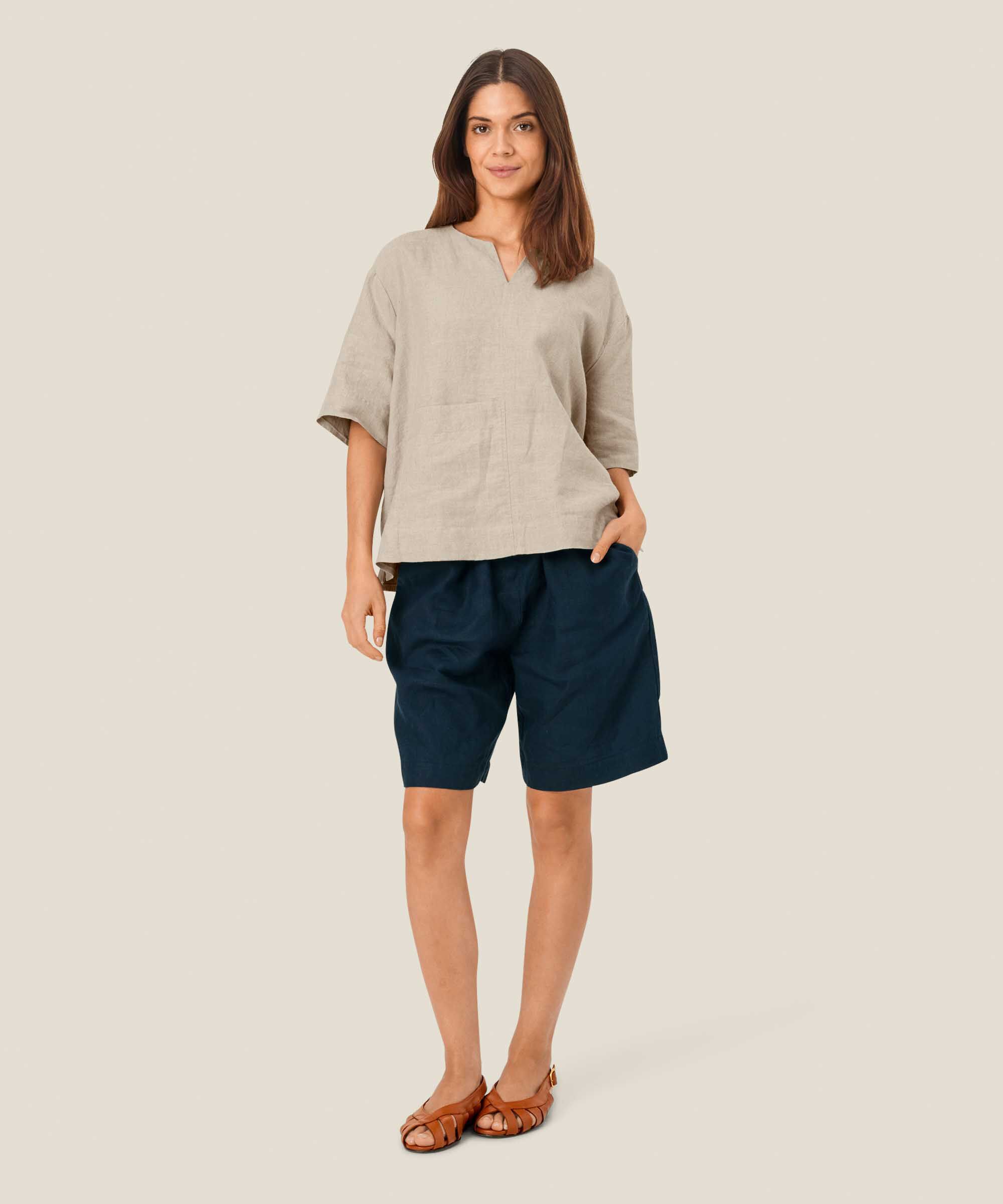 Blouse en lin avec poche avant, Natural