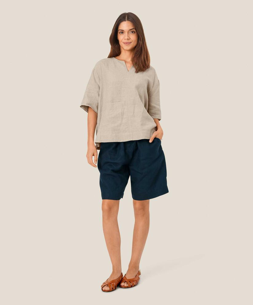 Blouse en lin avec poche avant, Natural