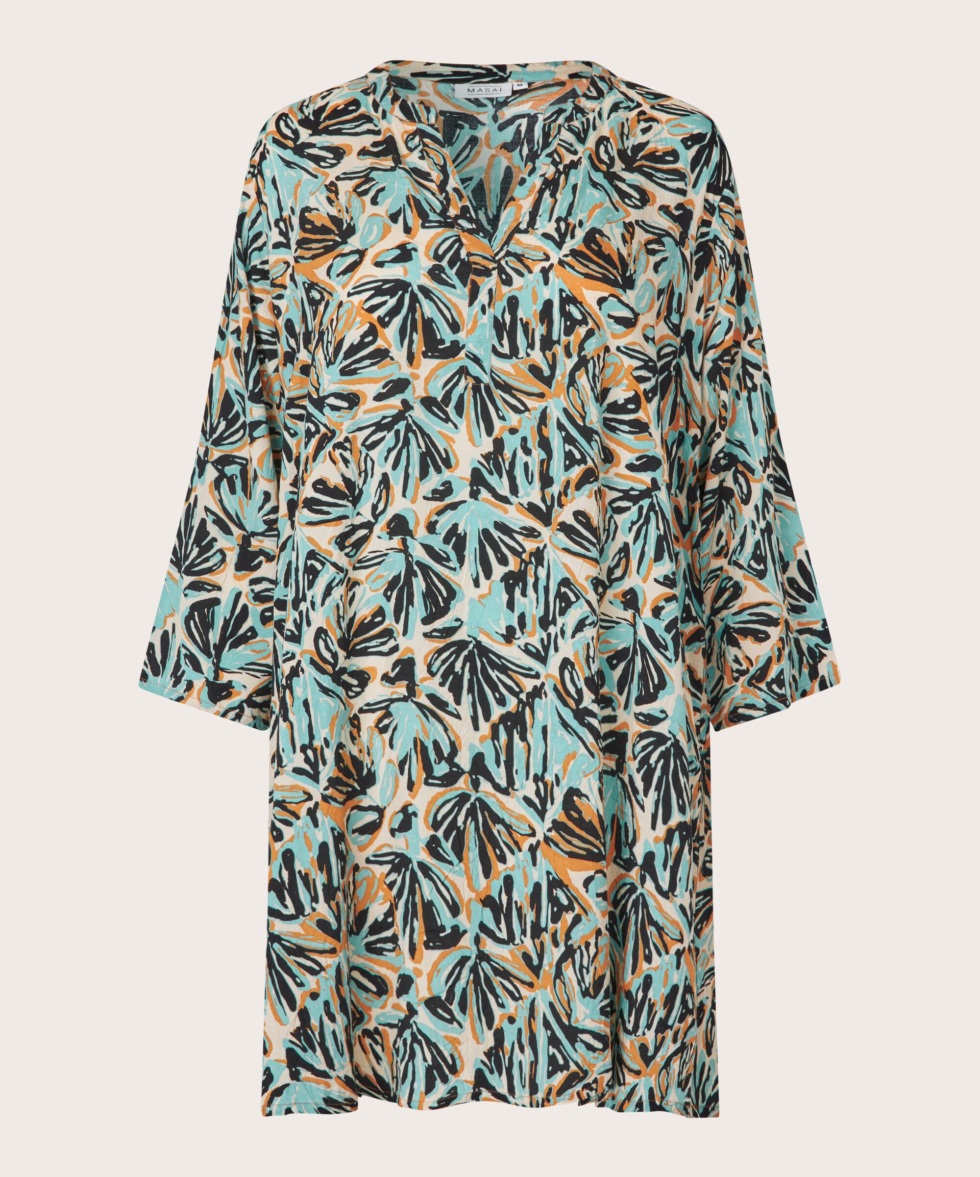 Tunique En Viscose Imprimée À Manches 3/4, Aqua
