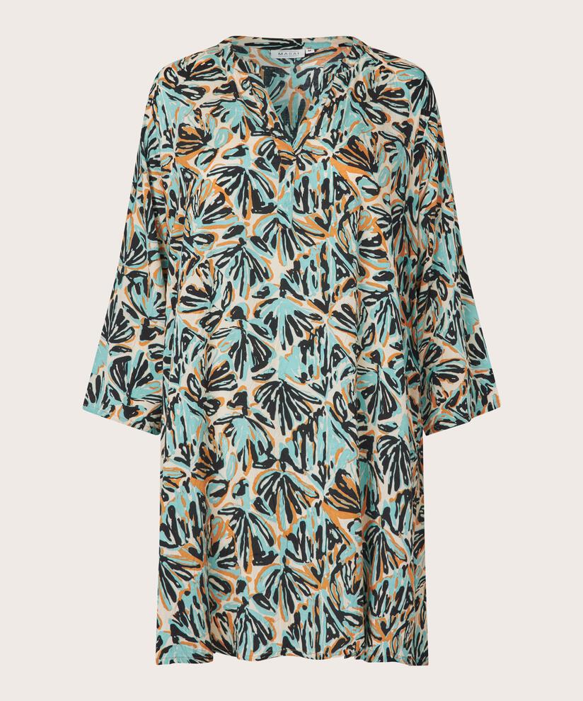 Tunique En Viscose Imprimée À Manches 3/4, Aqua