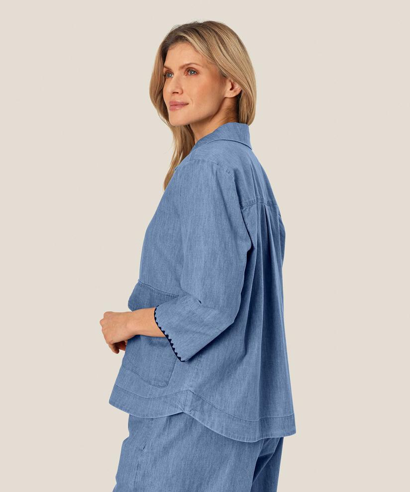 veste chemise en jean avec détails tissés, Blue Denim