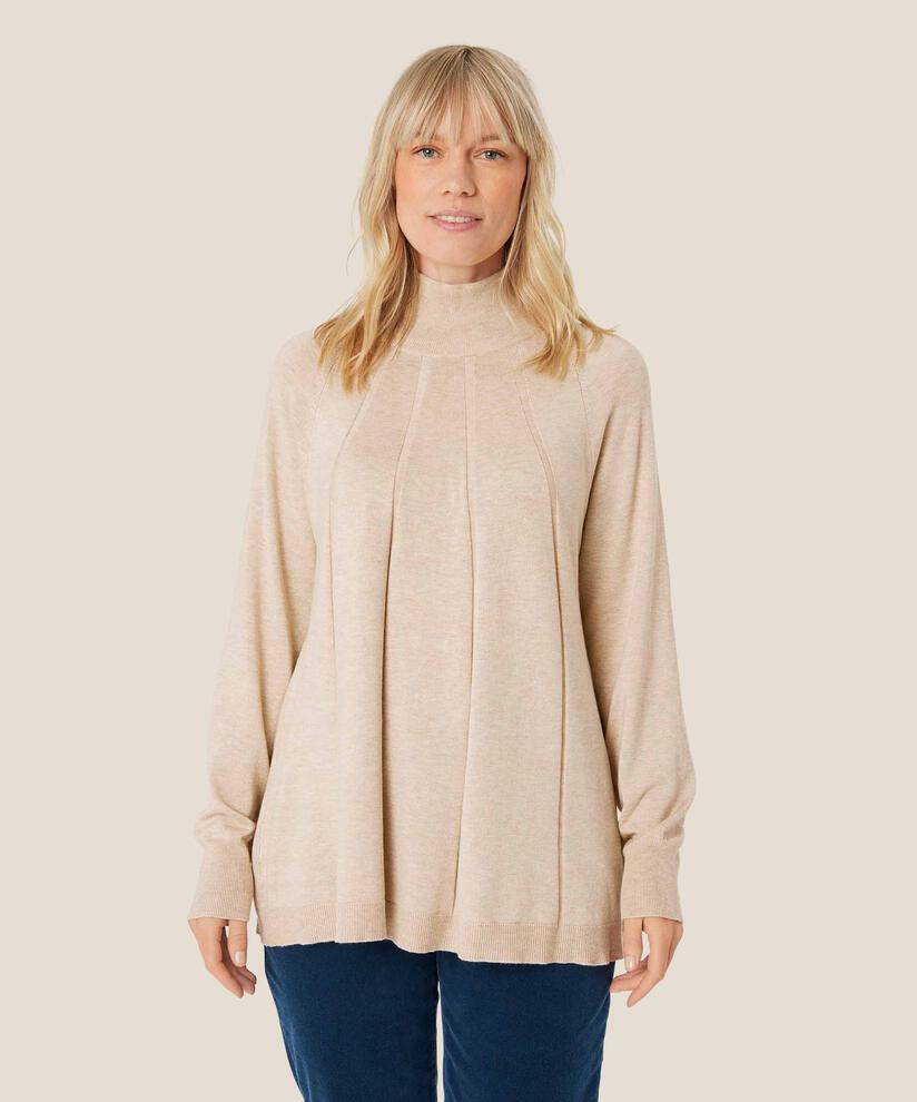 pull en maille fine avec plis et col, L beige mel
