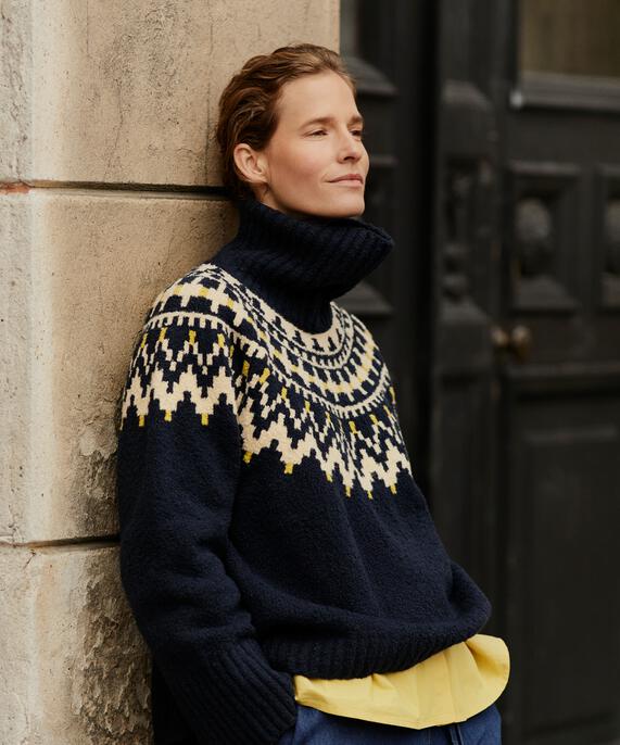 pull à col roulé avec bords côtelés, Navy Blazer
