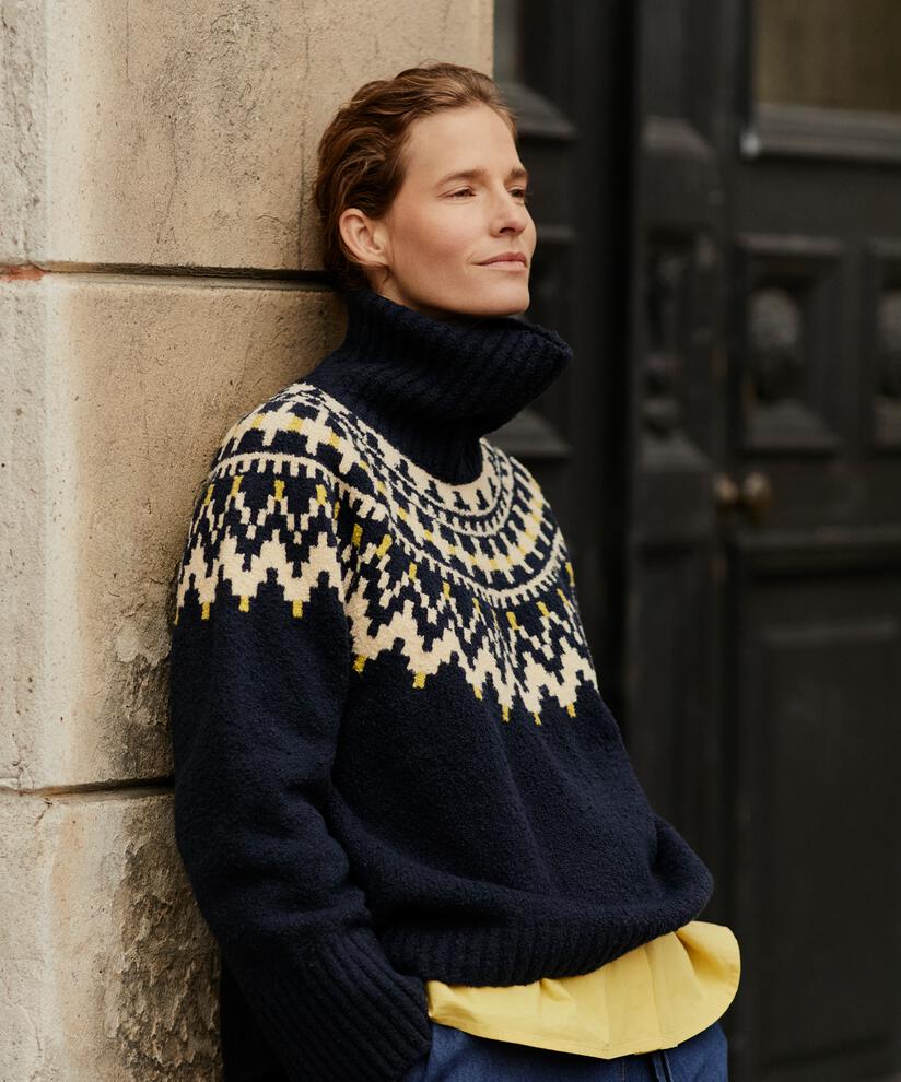 pull à col roulé avec bords côtelés, Navy Blazer