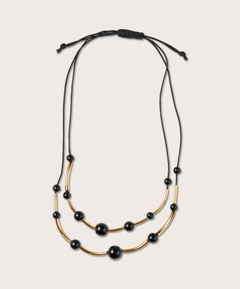 collier réglable avec perles noires, Gold
