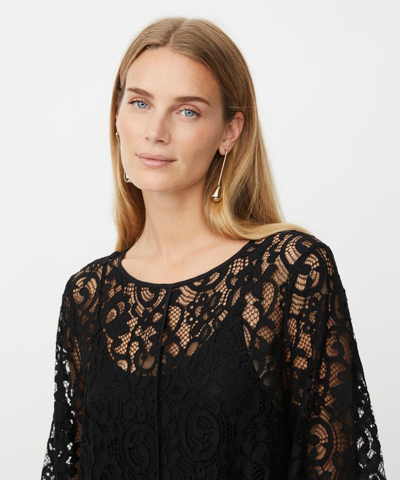 robe en dentelle transparente à franges, Black