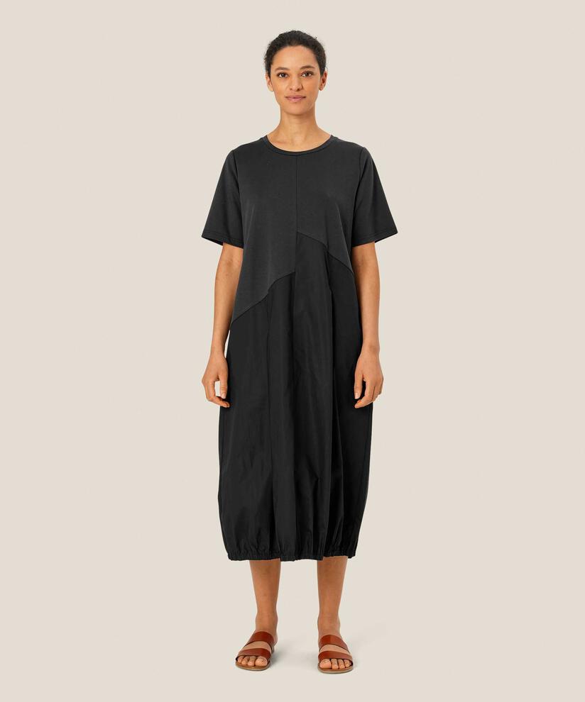 robe à manches courtes en jersey et popeline de coton, Black