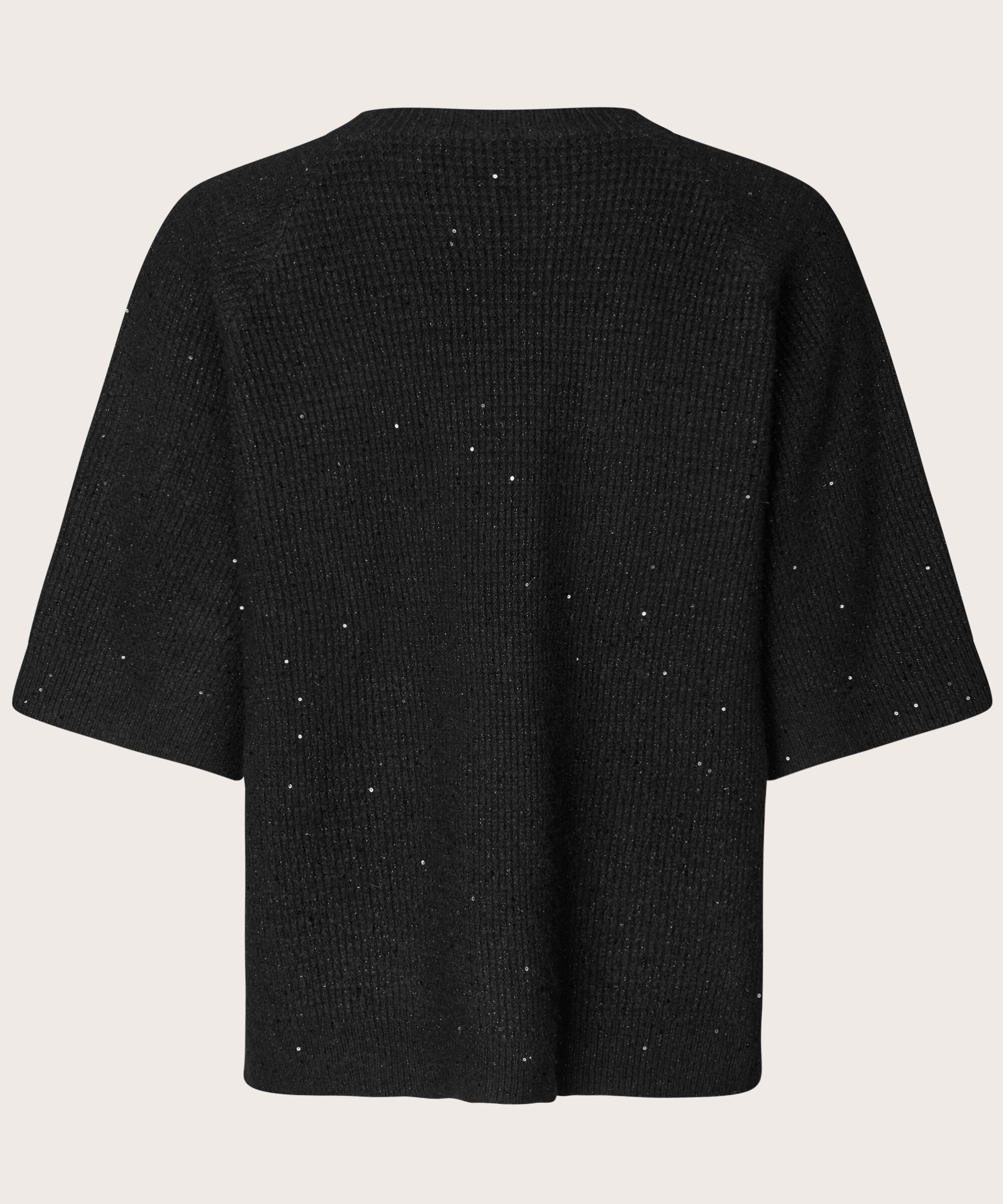 pull à manches courtes en laine mélangée avec paillettes, Black