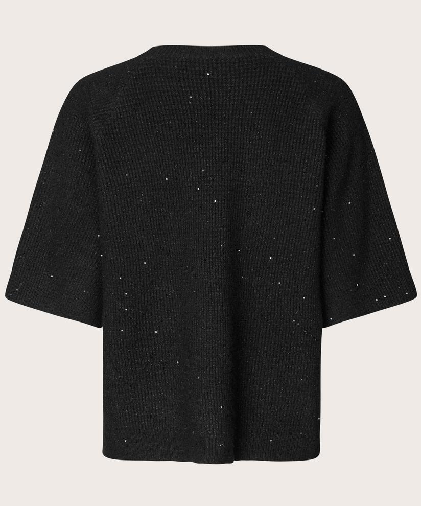 pull à manches courtes en laine mélangée avec paillettes, Black