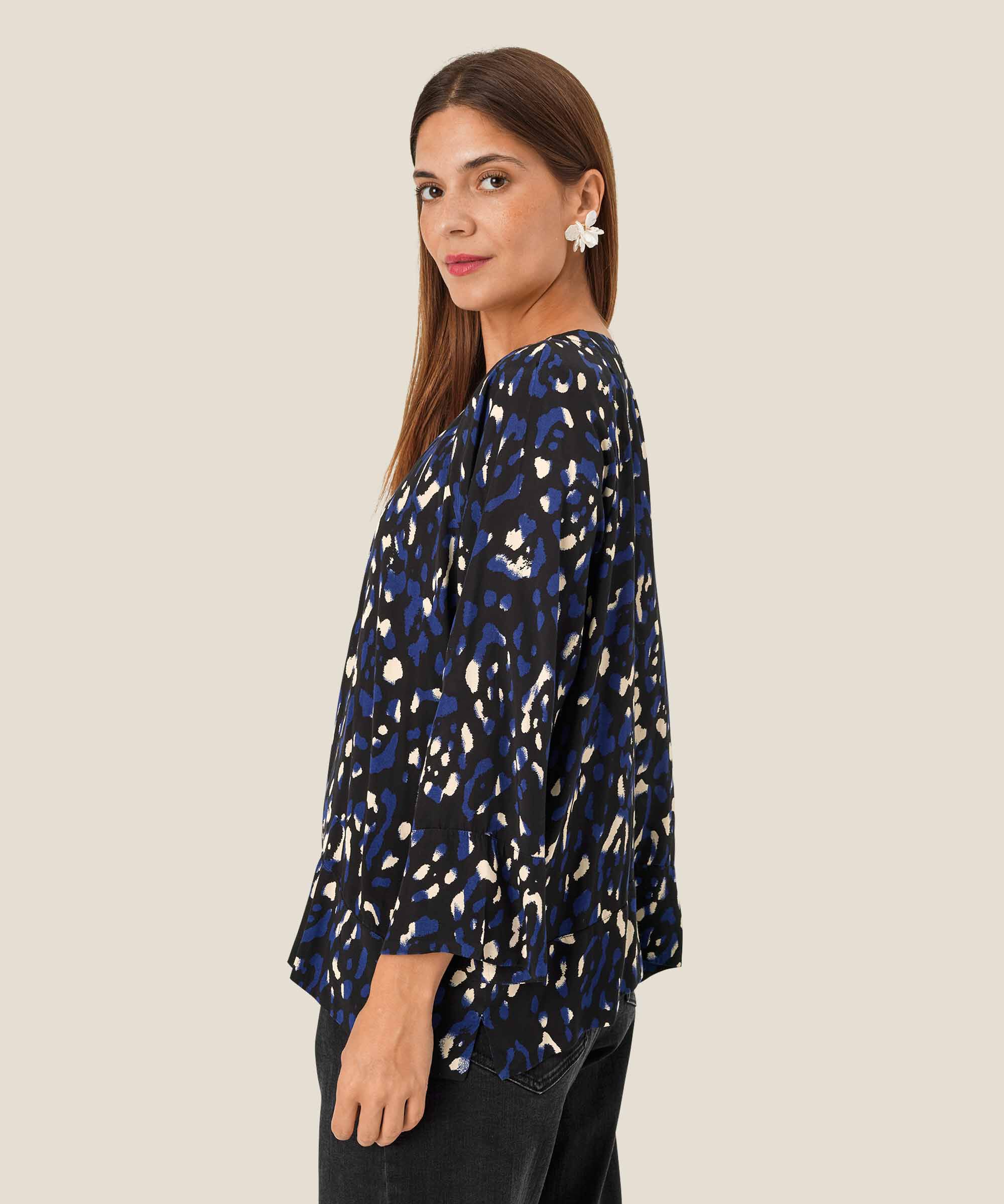 Blouse En Viscose À Col V, Medieval blue