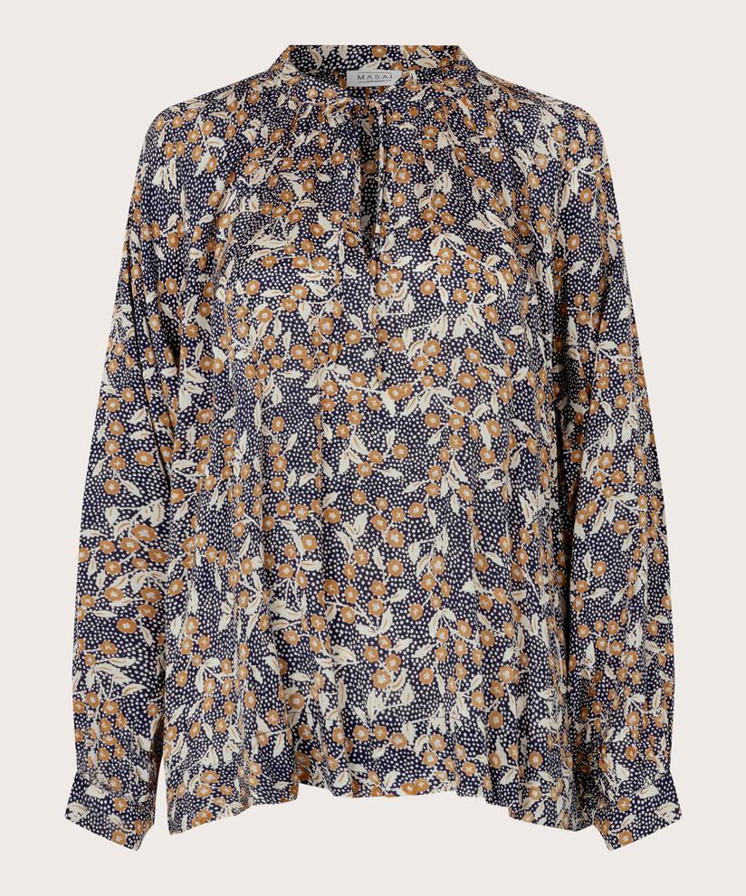 blouse en viscose avec ruban au cou, Maritime Blue