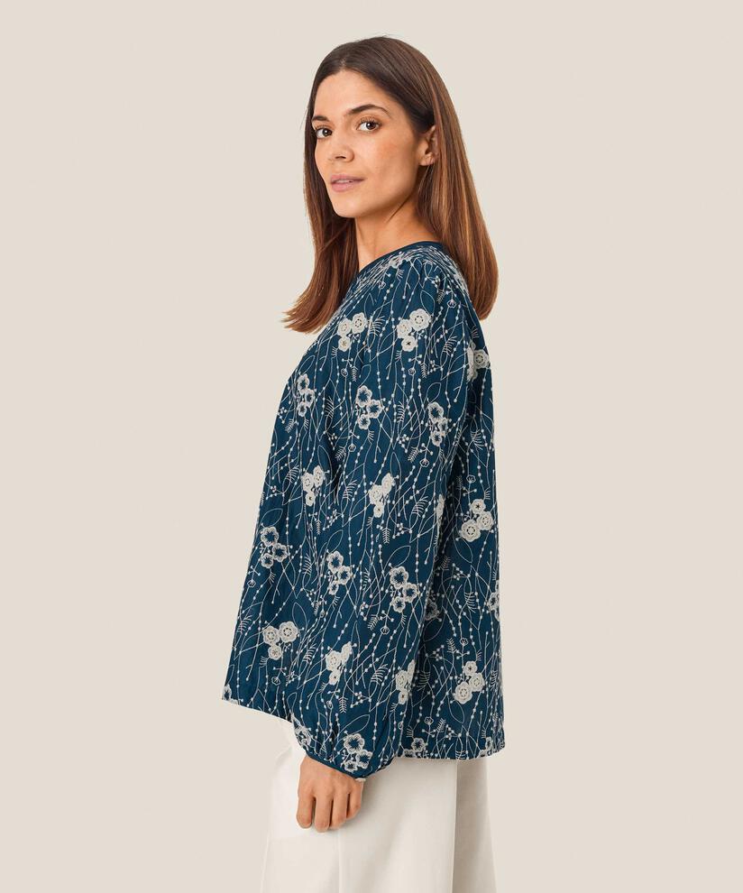 blouse en coton à imprimé fleurs brodées, Sargasso Sea