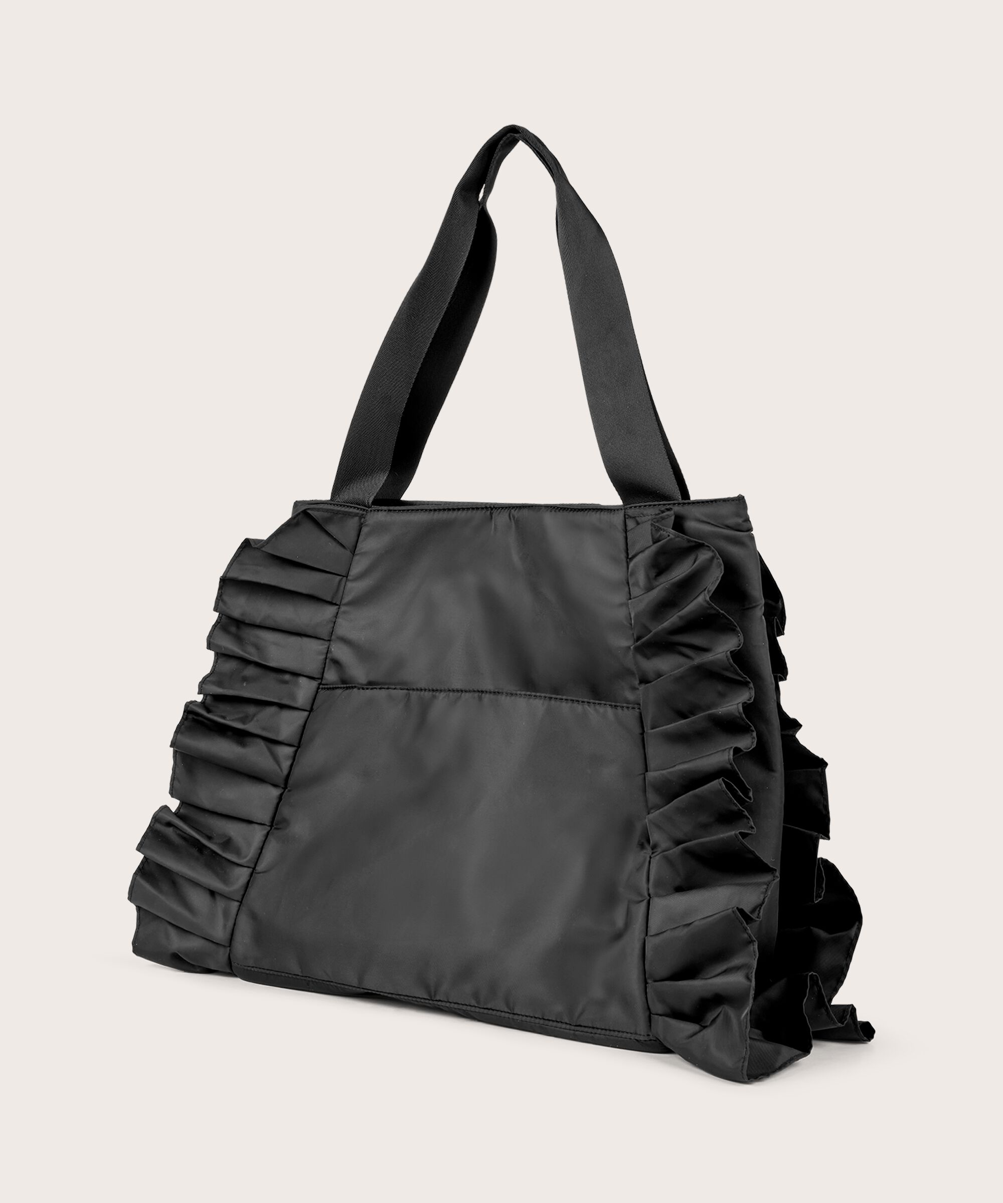 sac en nylon avec volants sur le côté, Black