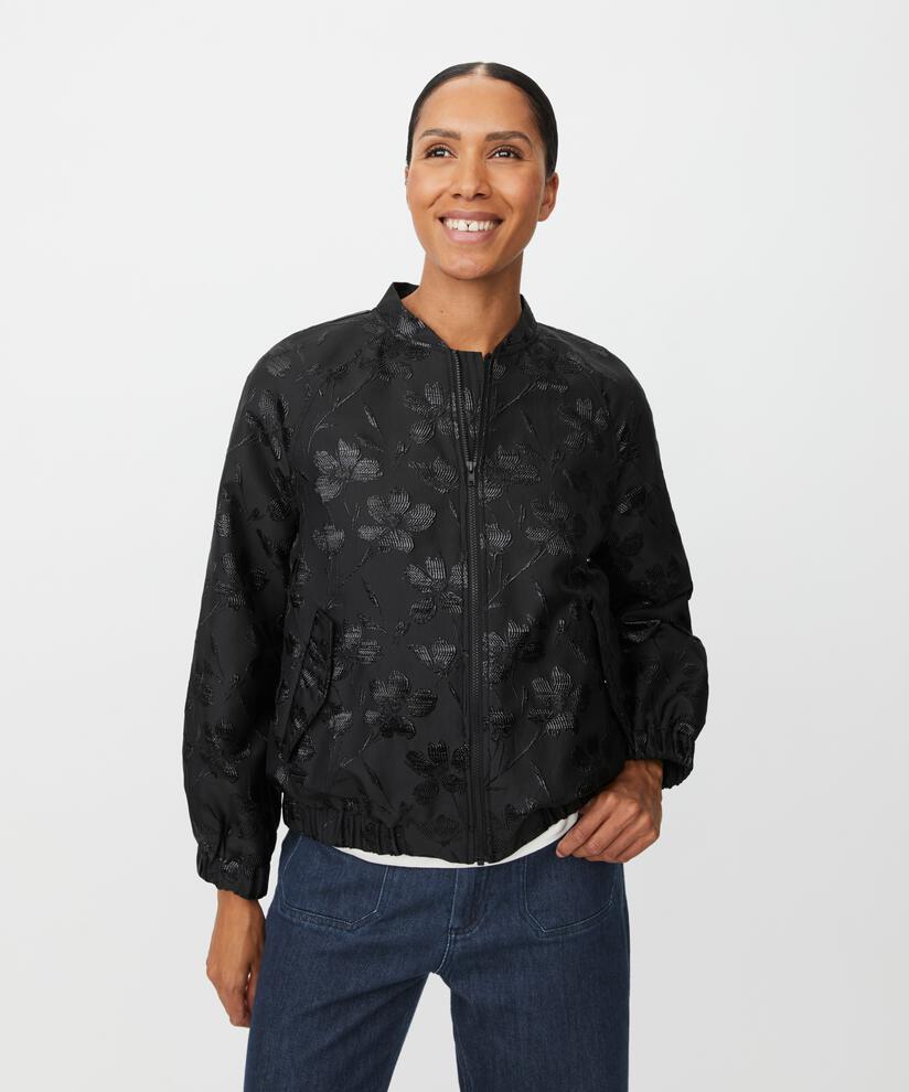 veste avec broderie florale et fermeture éclair, Black
