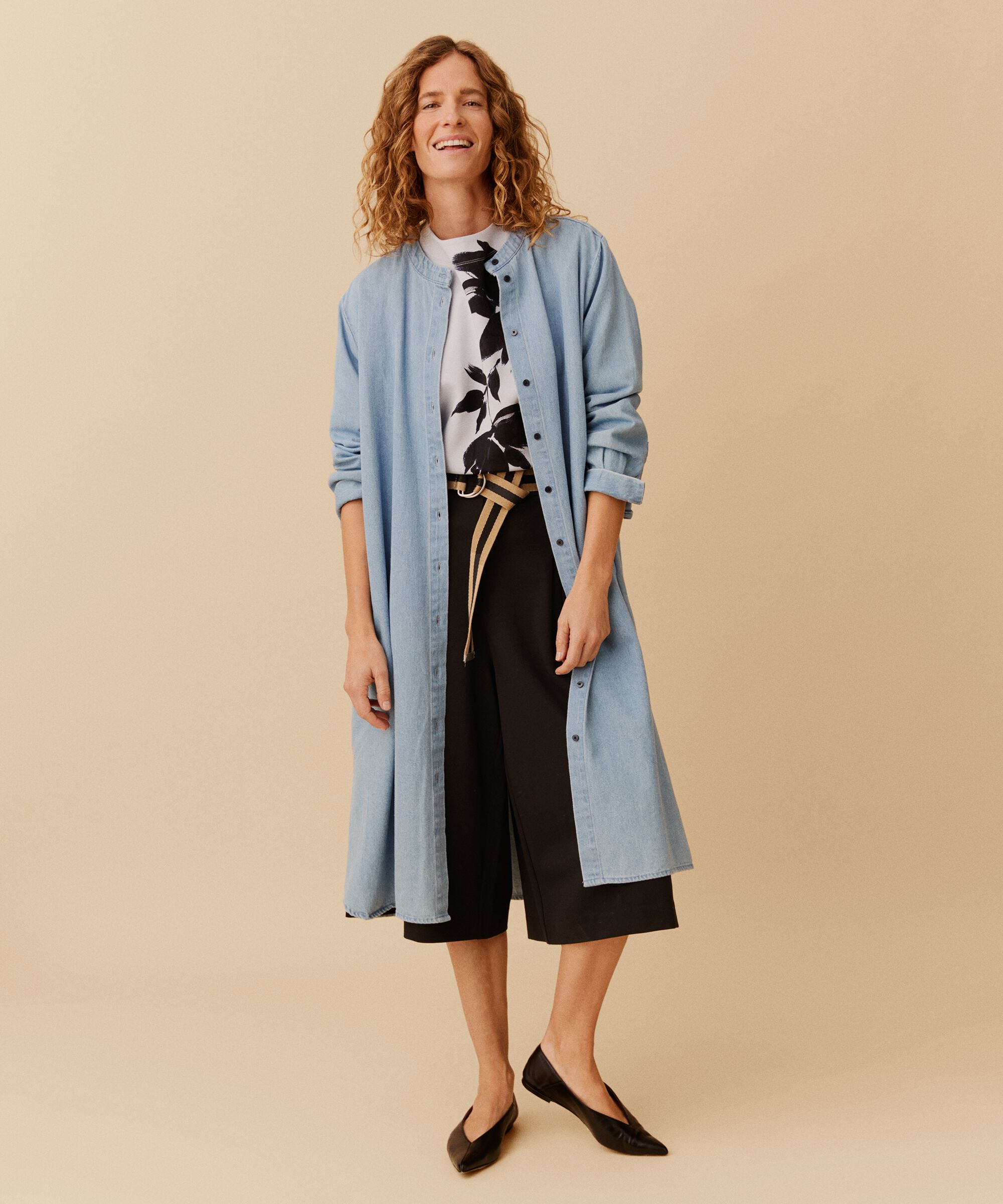 robe en jean boutonnée à manches longues, Light Denim