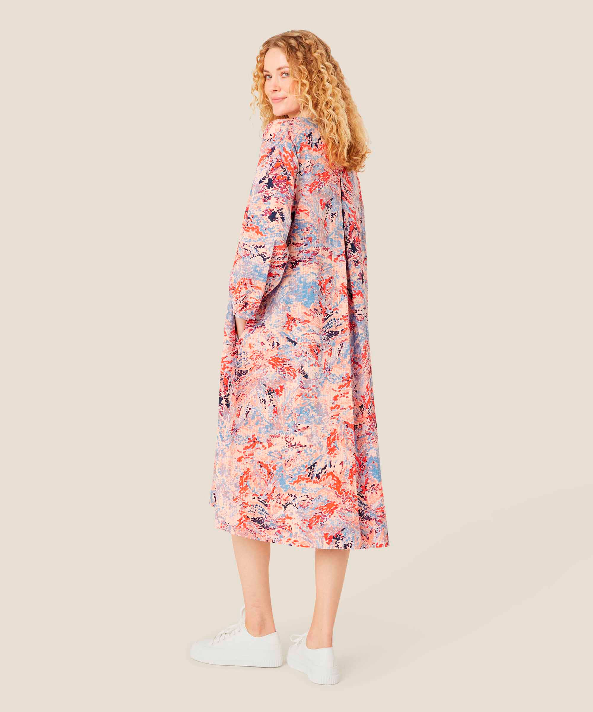 robe en coton avec liens au cou et poches fendues, Orange com