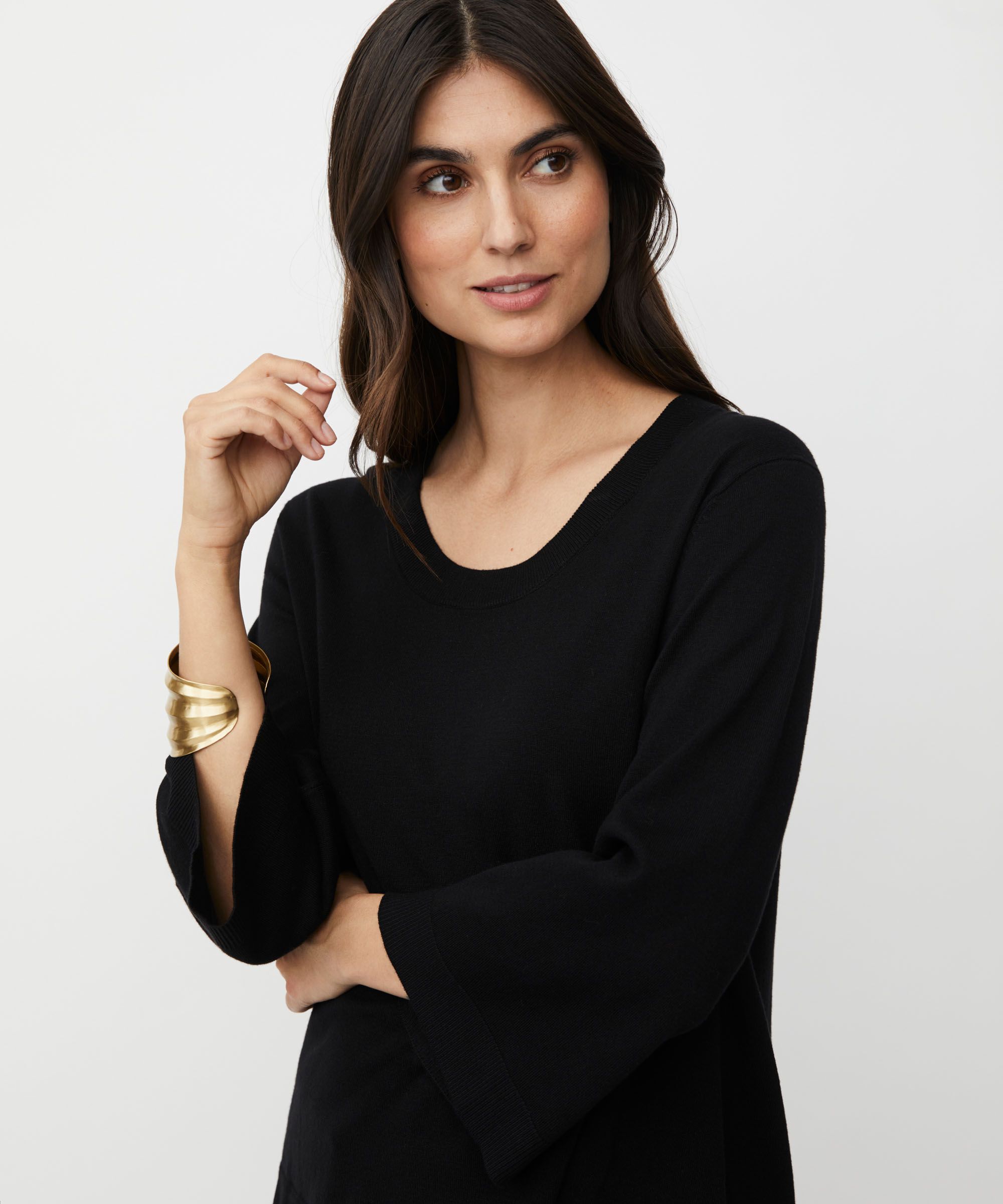 pull tricoté à manches larges et col rond profond, Black