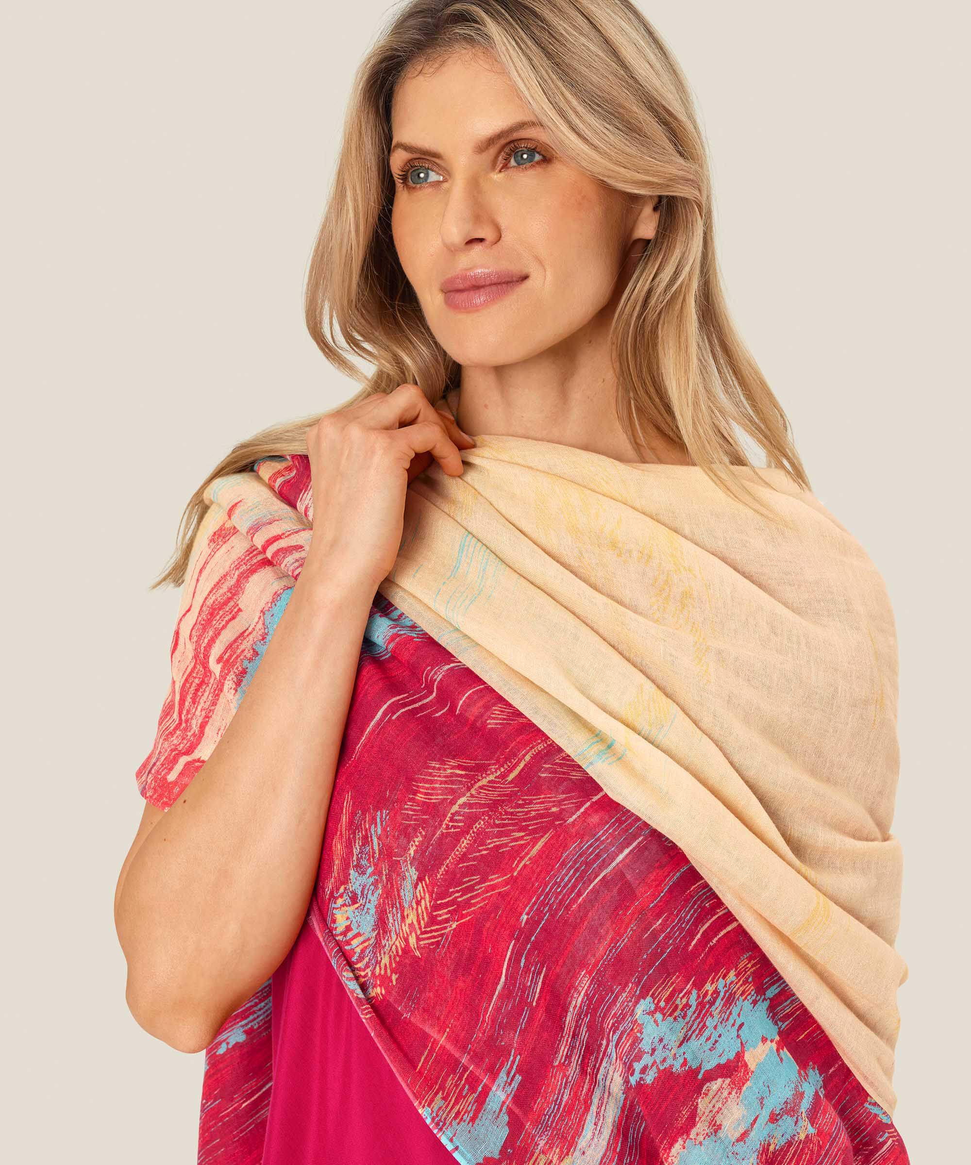 écharpe en mélange de lin à motifs, Persian Red