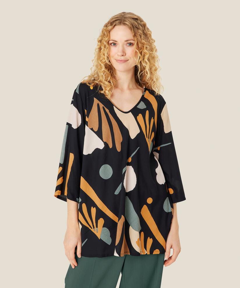 top en viscose à motif à manches trois-quarts, Butterscotch