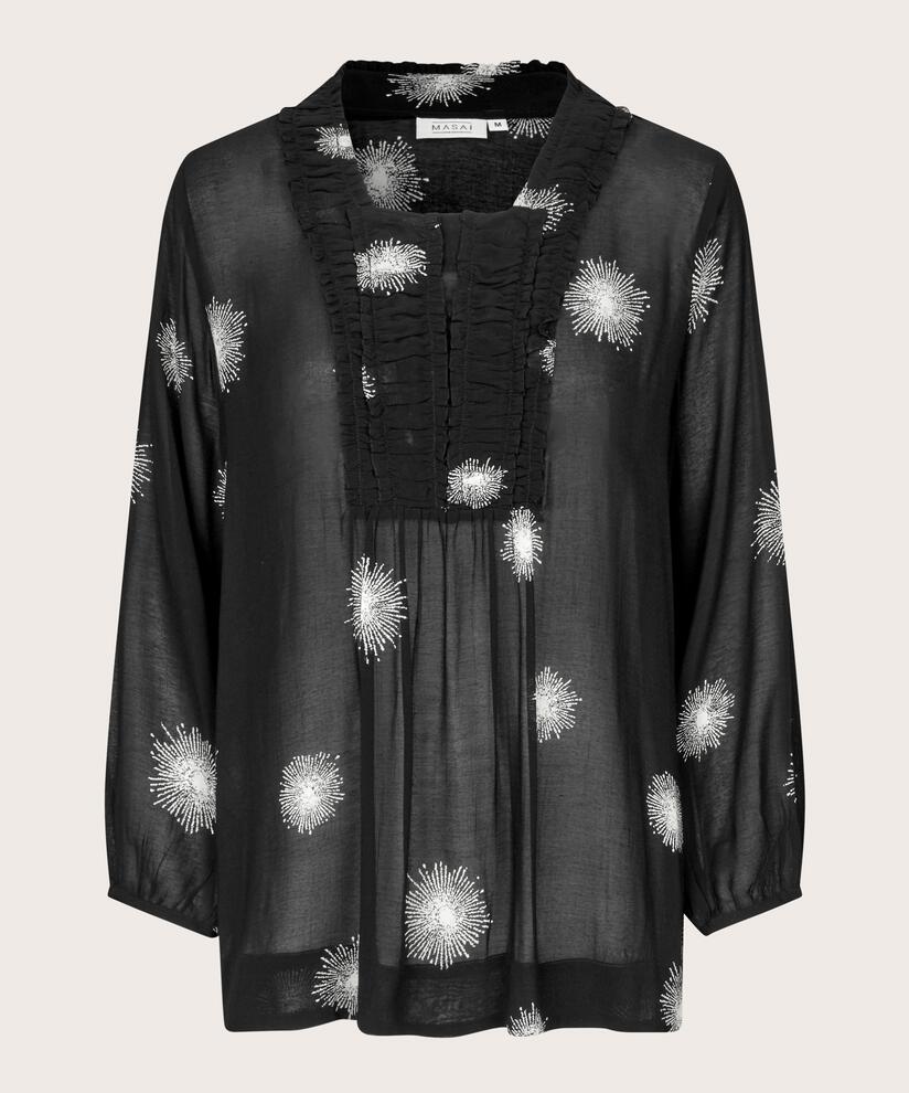 blouse en viscose transparente avec détails volants, Black