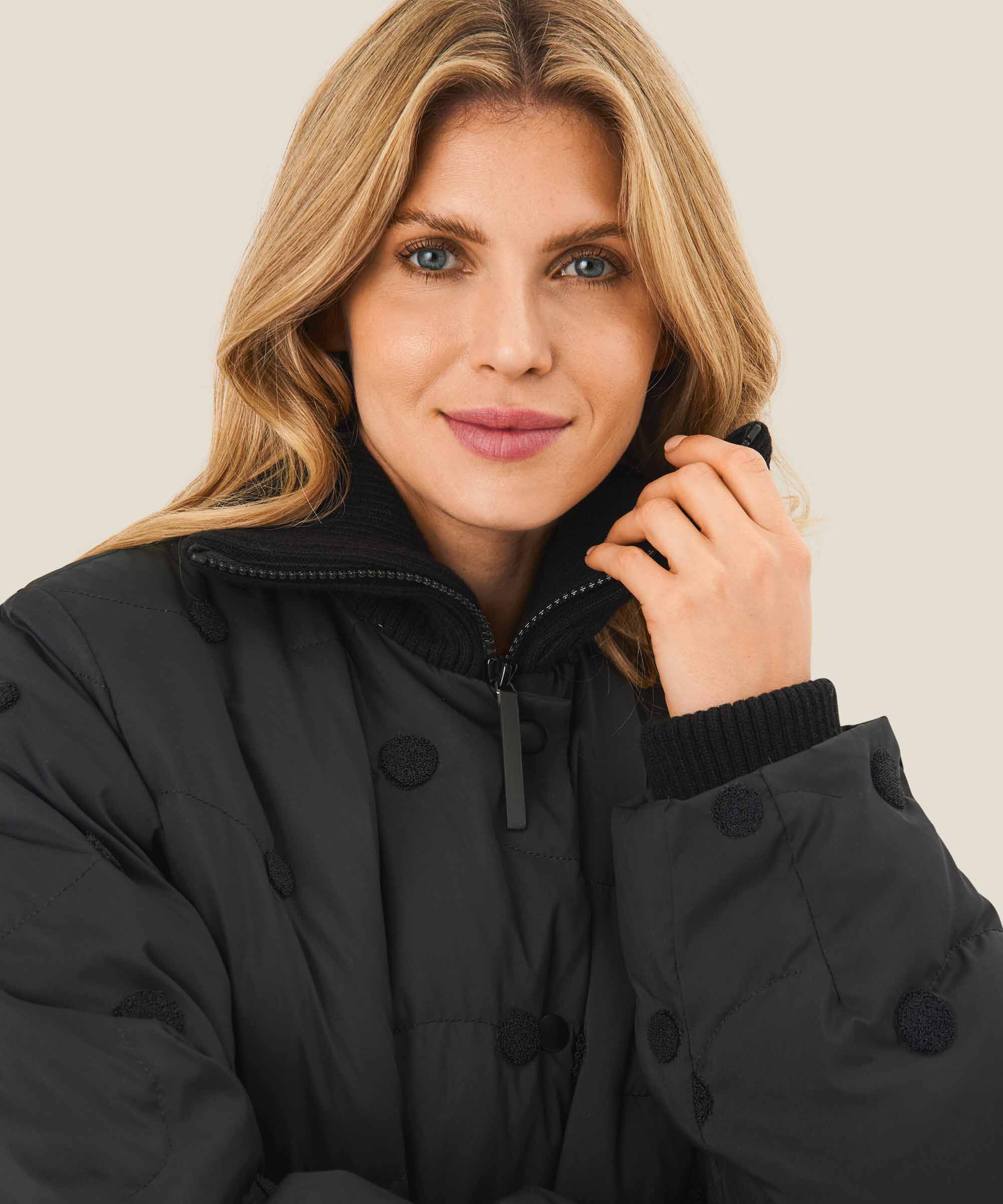 manteau en duvet avec détails côtelés, Black