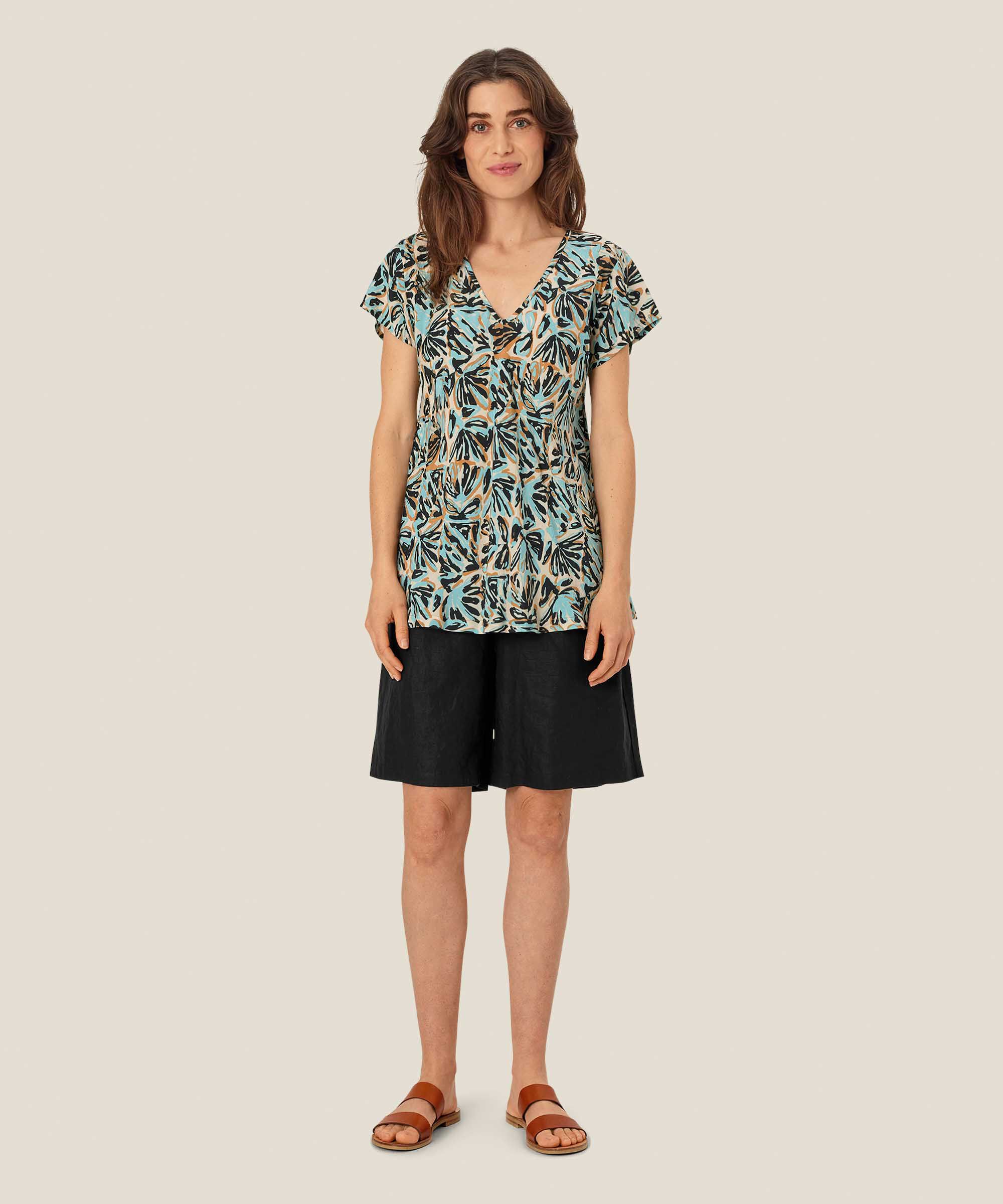 Top En Viscose Imprimé À Col V, Aqua