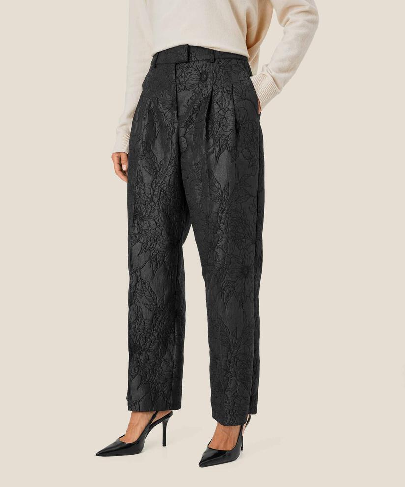 pantalon avec imprimé tissé et plis sur le devant, Black