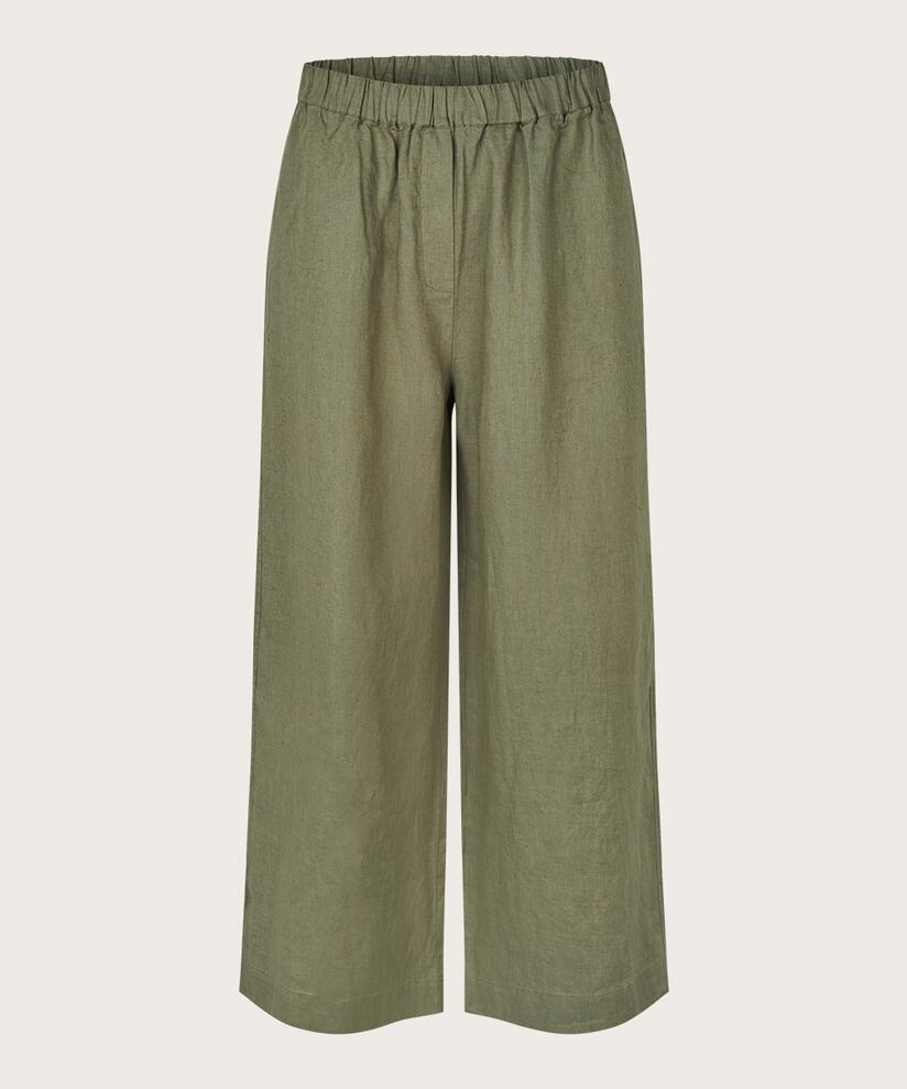 pantalon en lin à jambes larges et taille élastique, D. Lichen Green