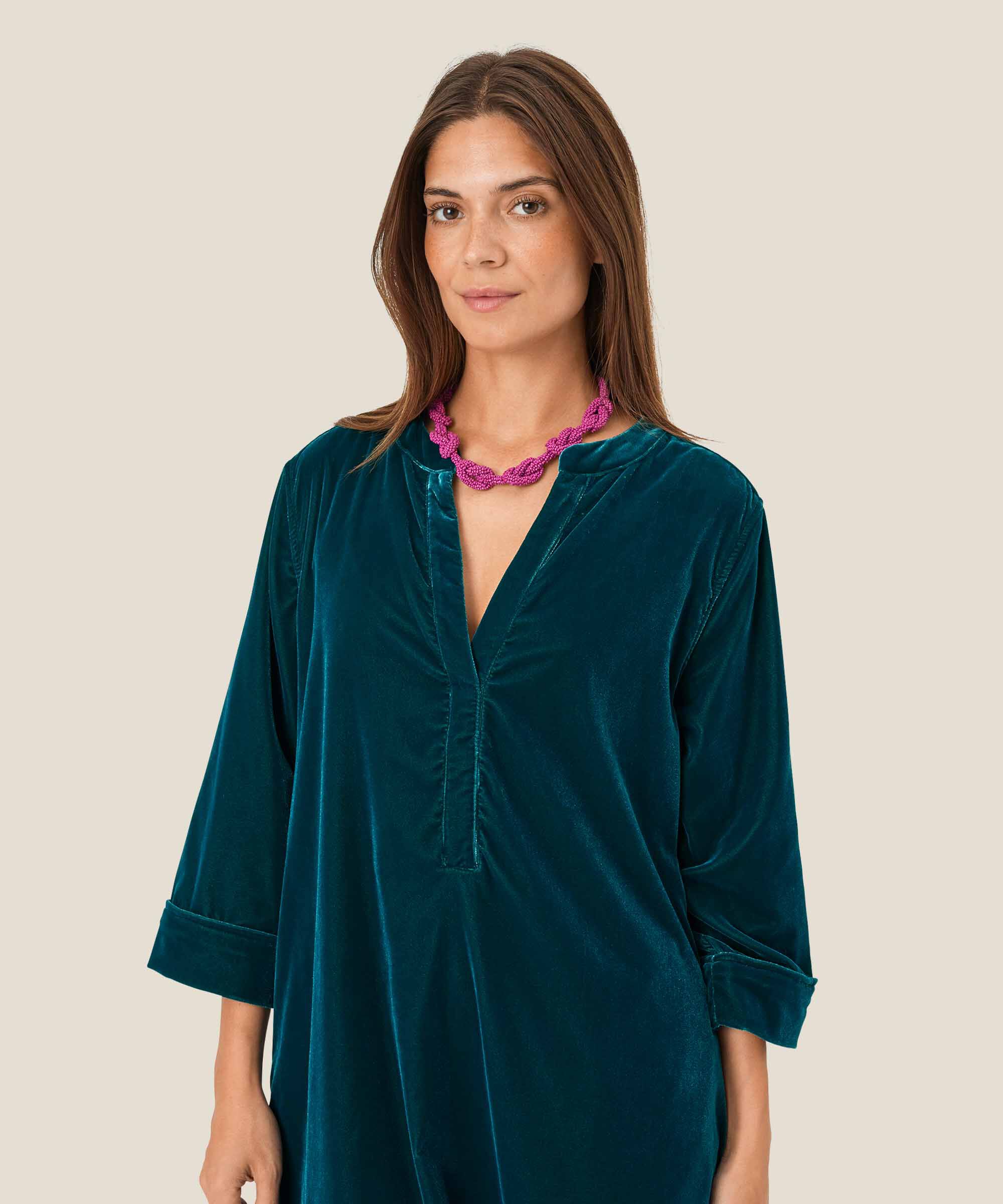 collier tressé avec perles de verre roses, Fuchsia Red