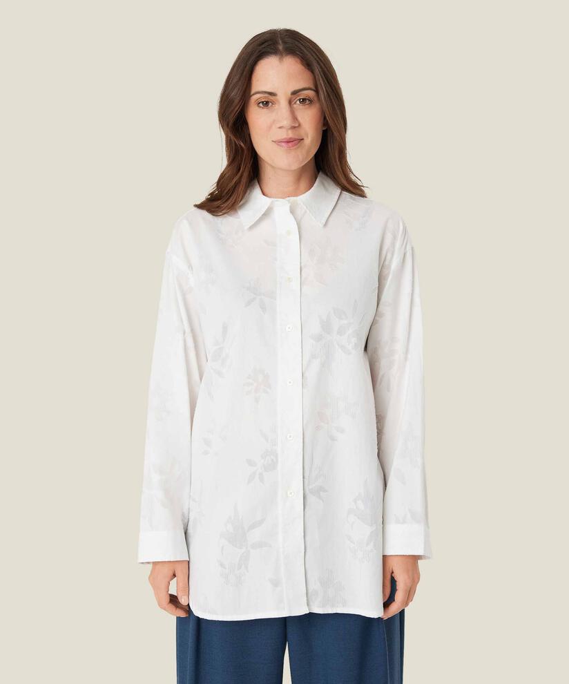 chemise en coton à imprimé floral tissé, White