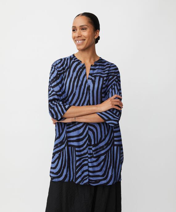 Chemise En Viscose Imprimée Avec Fente Latérale, Bijou Blue