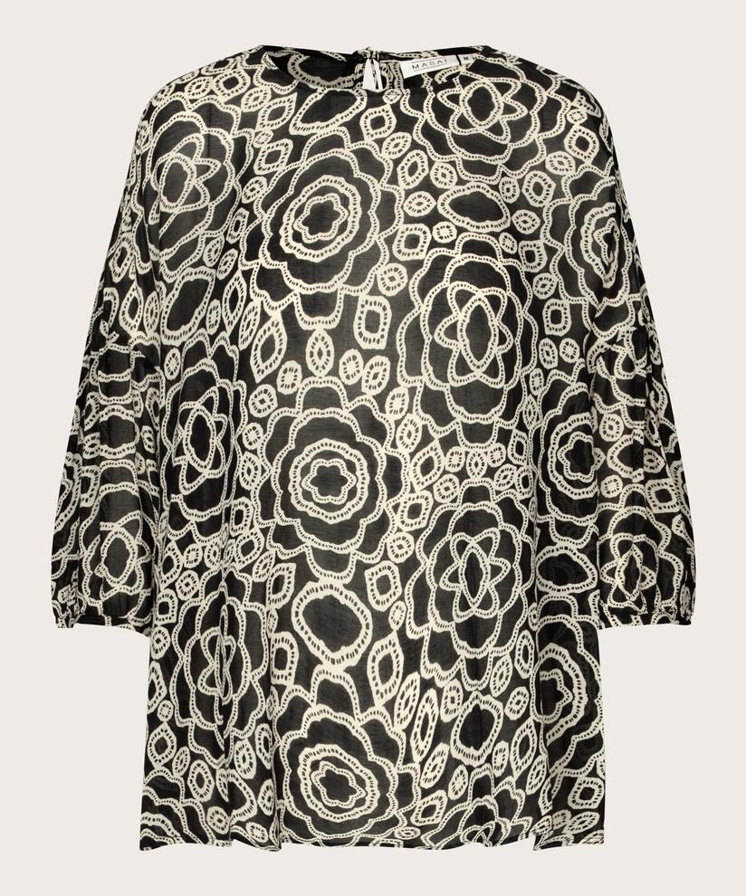 blouse à motifs en viscose légère transparente, Black