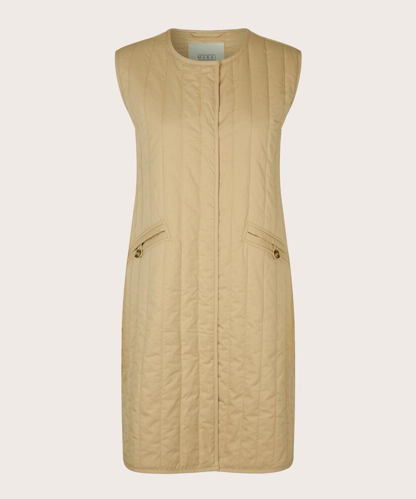 gilet matelassé à col rond, Pale Khaki