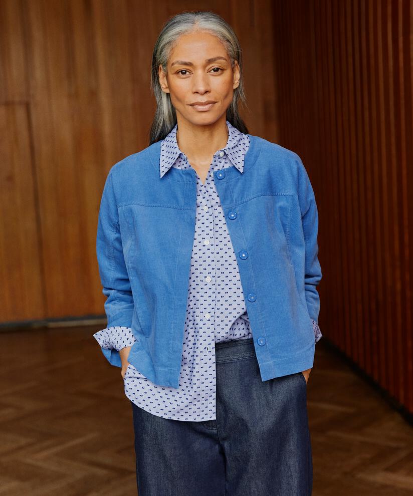 veste en velours avec boutons cachés, Federal Blue