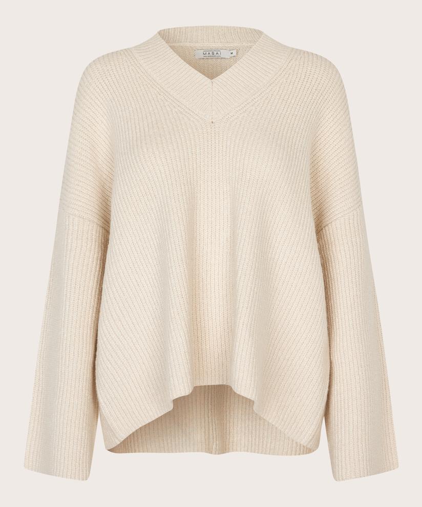 pull en maille côtelée avec col en V, Whitecap