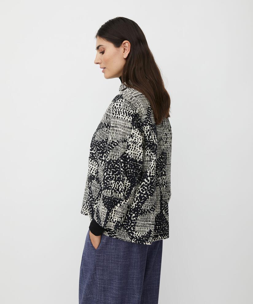 blouse en coton avec col en V et poche décorative, Black