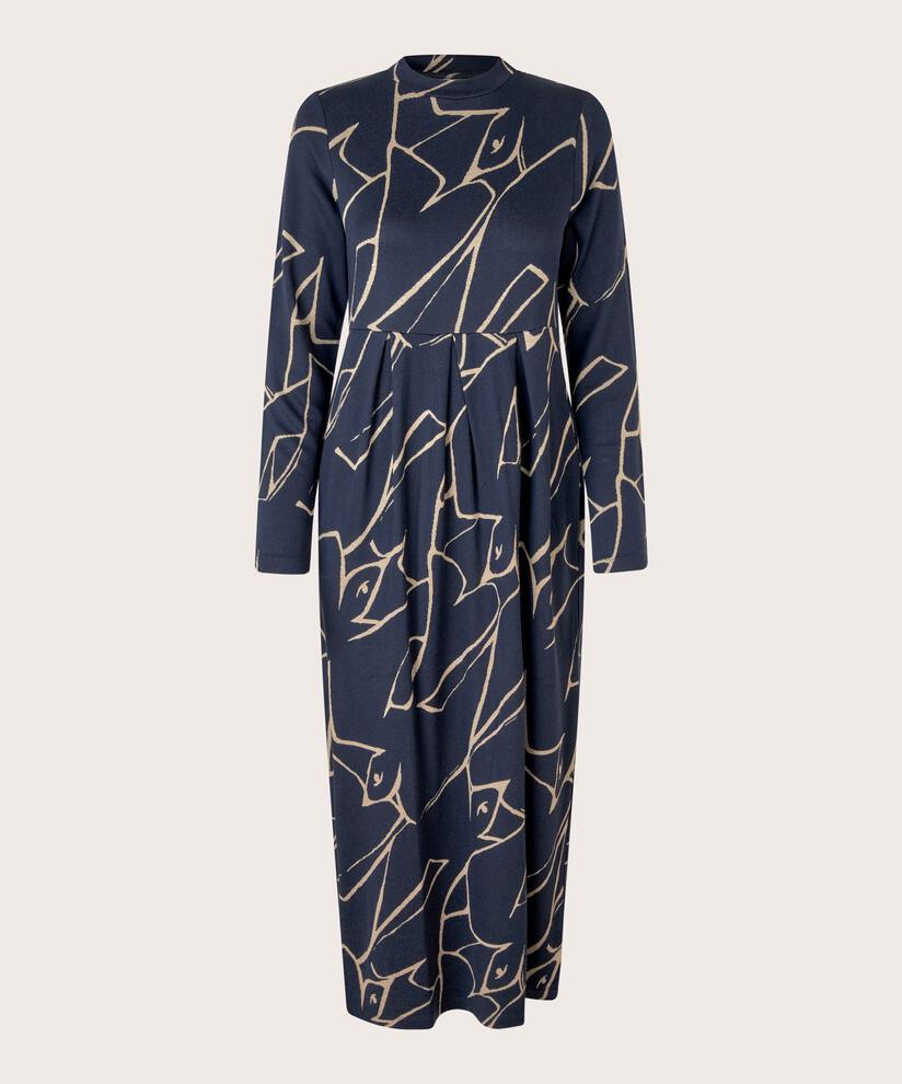 robe tulipe longue imprimée avec poches fendues, Navy Blazer