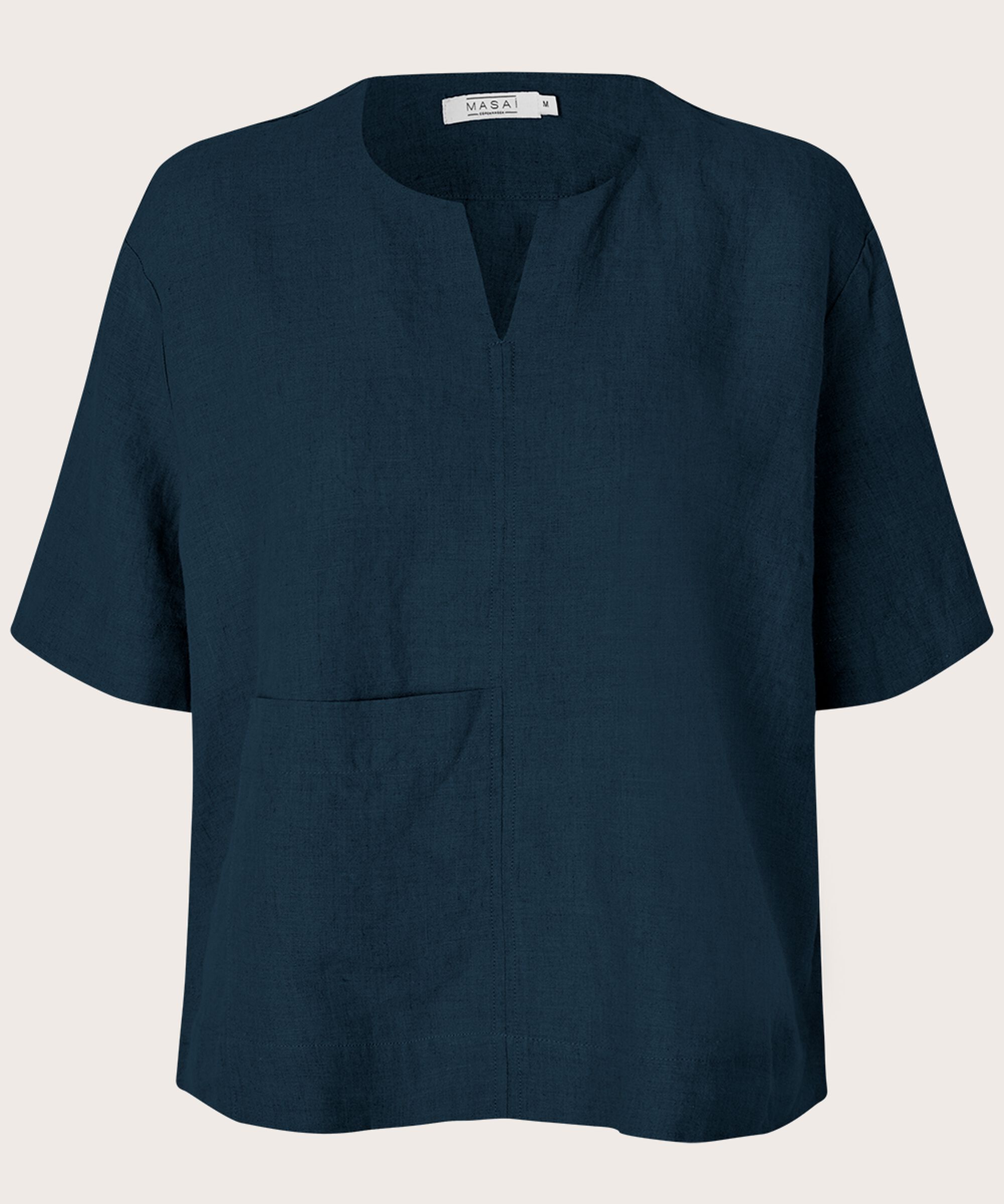 Blouse en lin avec poche avant, Navy