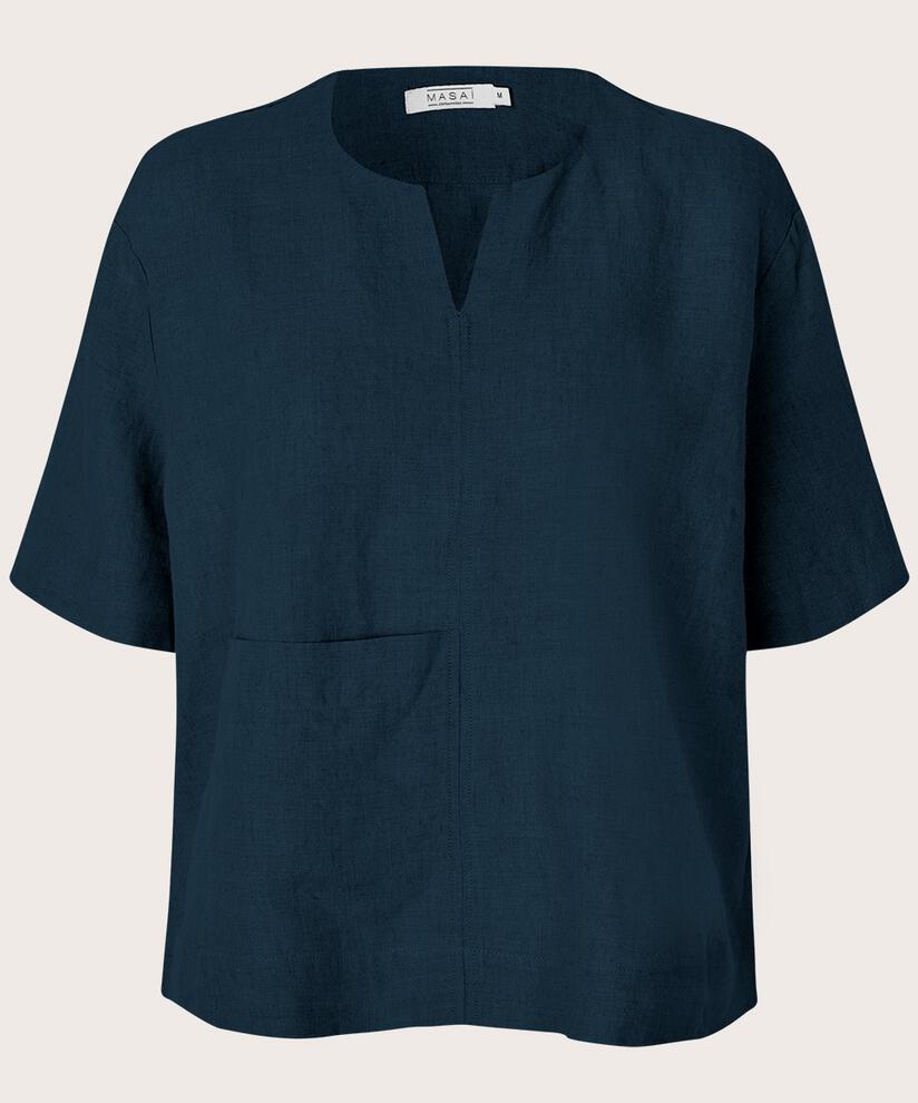 Blouse en lin avec poche avant, Navy