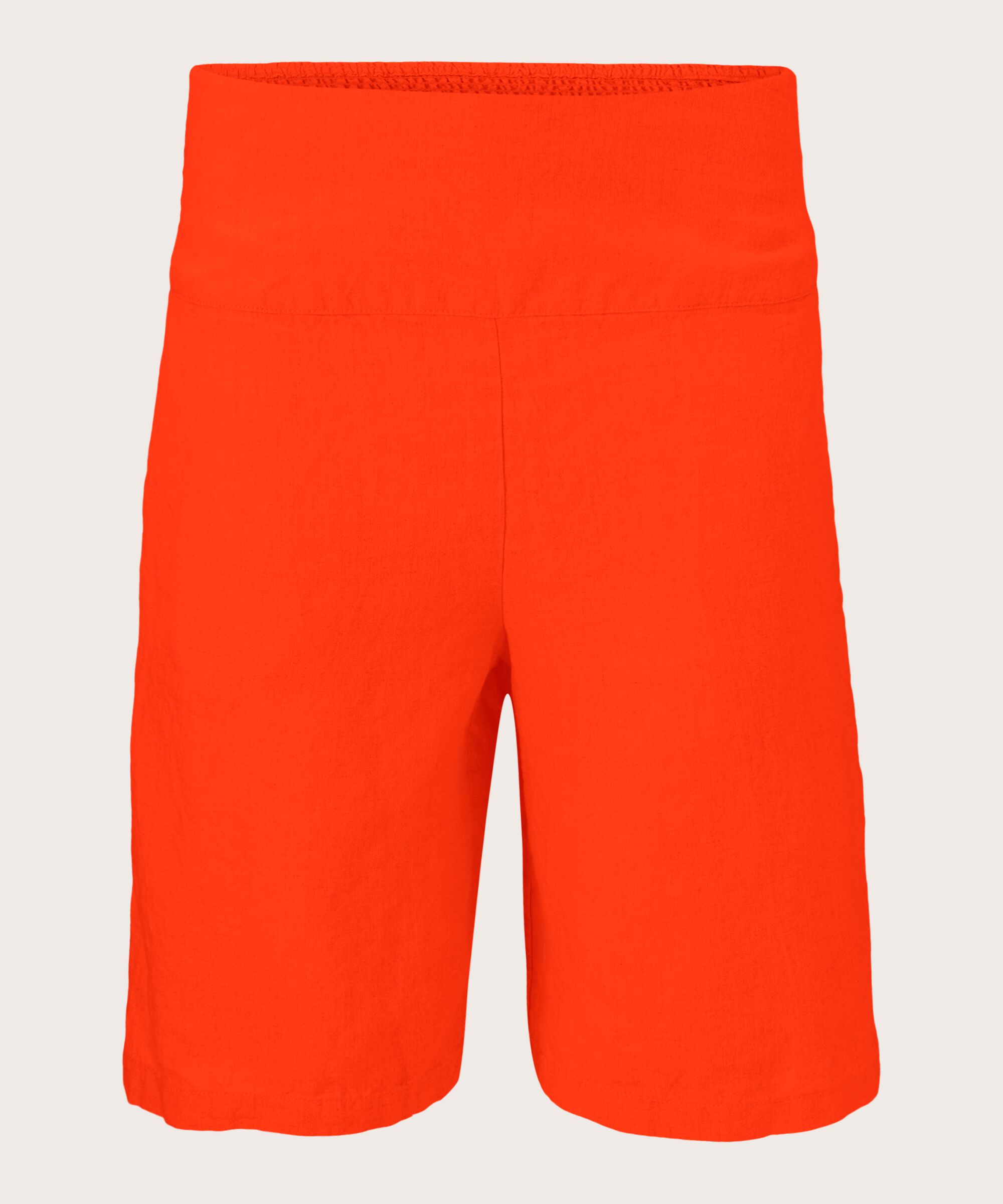 Short En Lin Avec Élastique Smocké Au Dos, Orange com