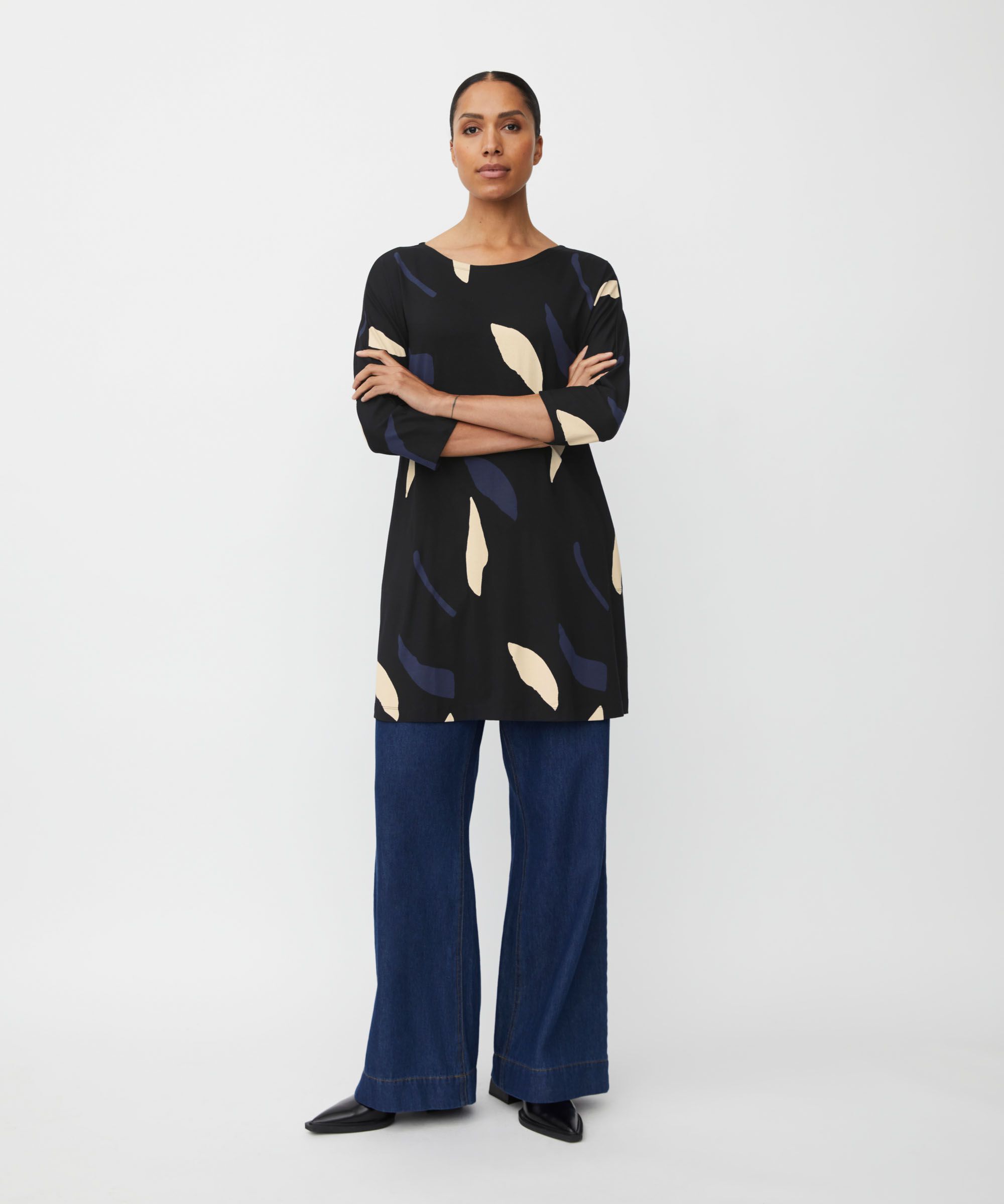 Tunique En Jersey À Manches Longues Avec Poches Fendues, Navy Blazer