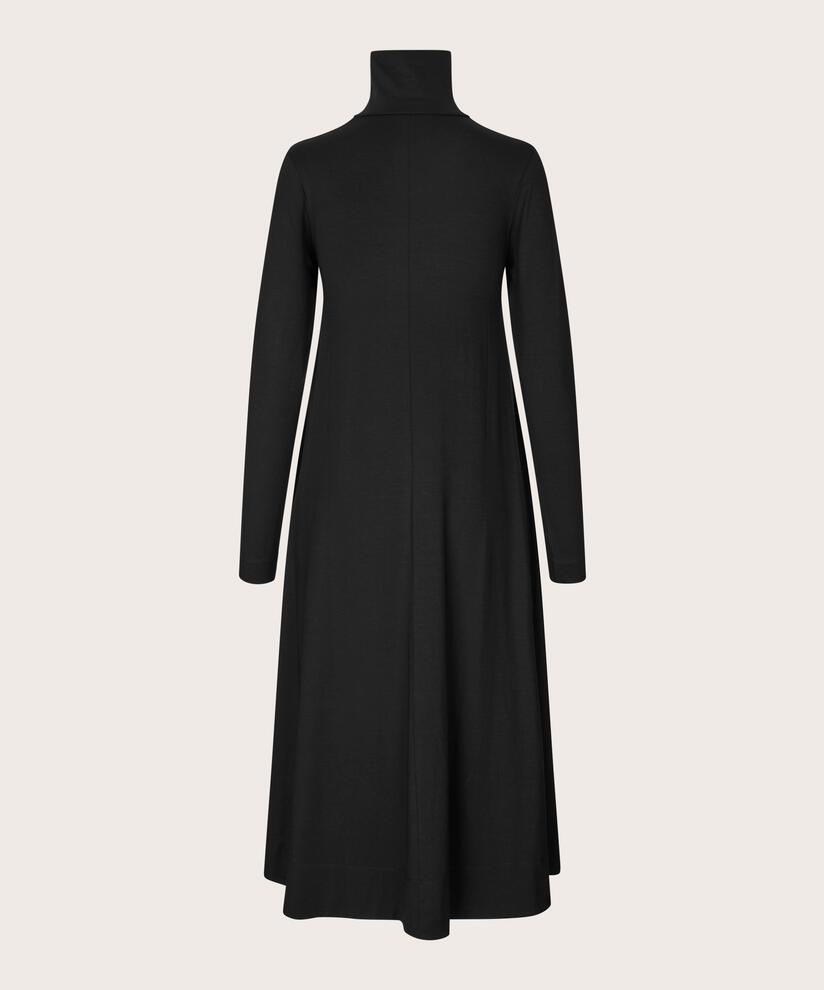 robe en jersey à manches longues et col montant, Black