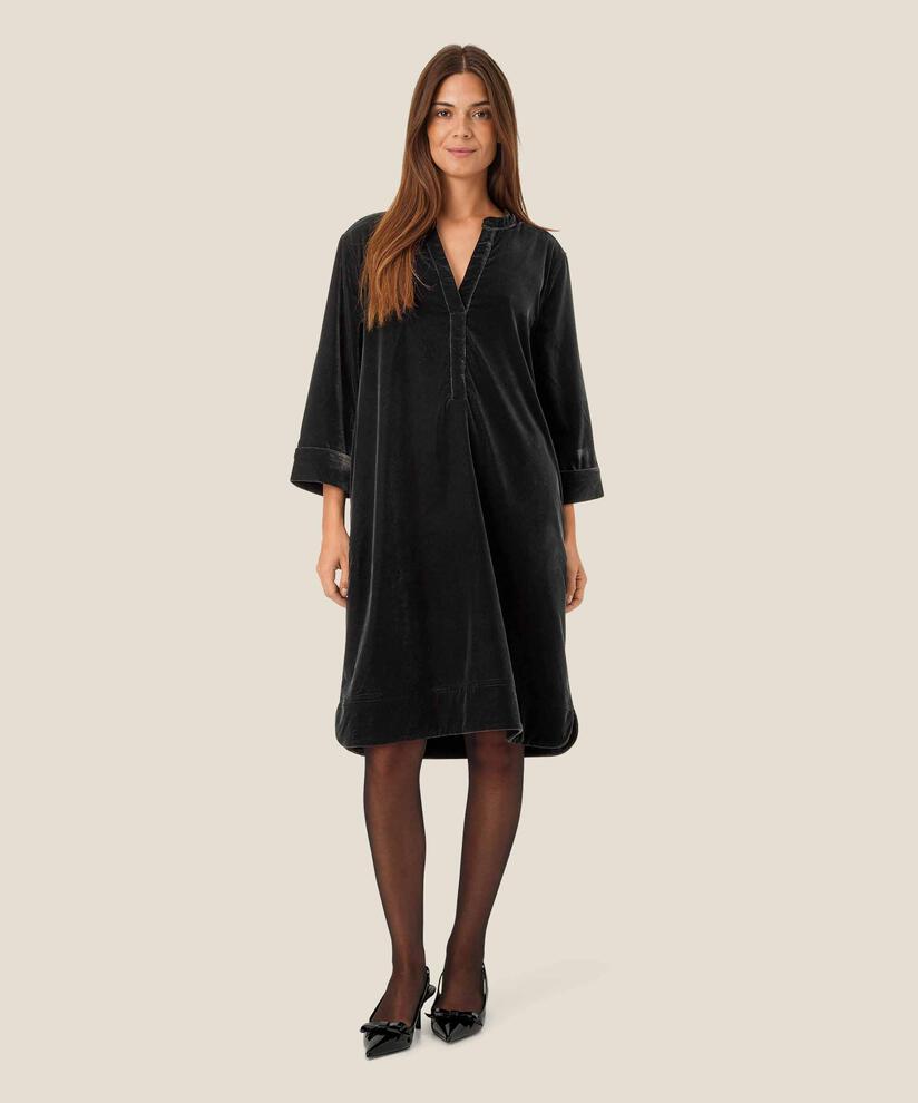 Robe En Velours À Col En V, Black