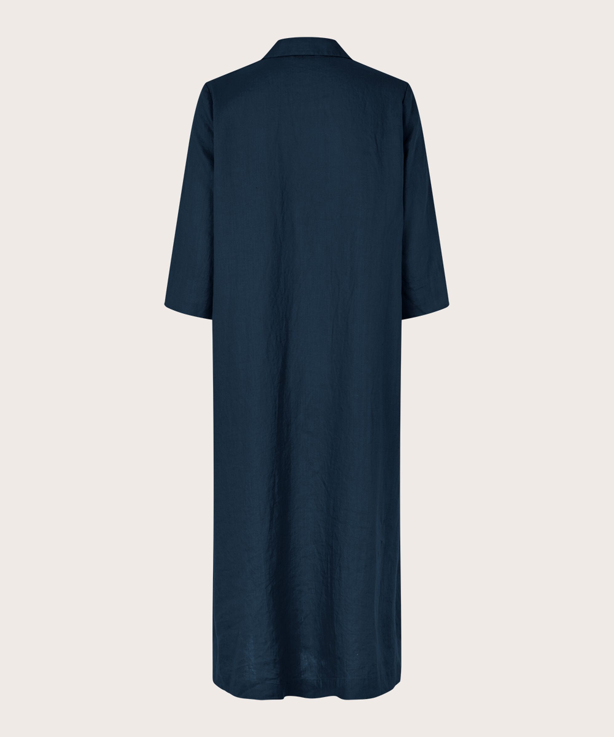 robe en lin avec col en V et poches, Navy