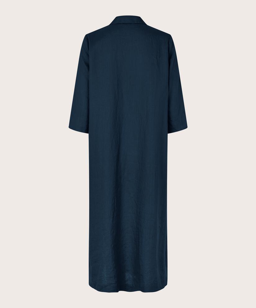 robe en lin avec col en V et poches, Navy