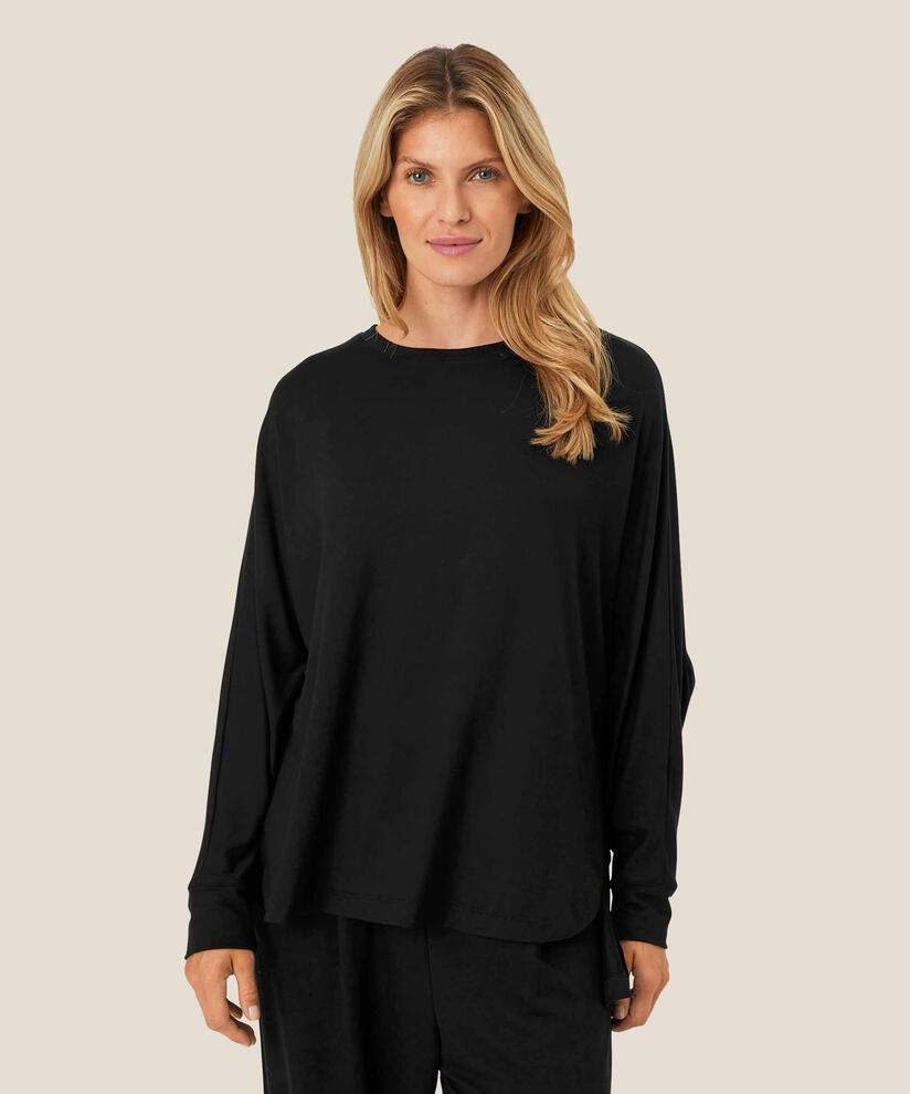 top en jersey doux à manches chauve-souris, Black