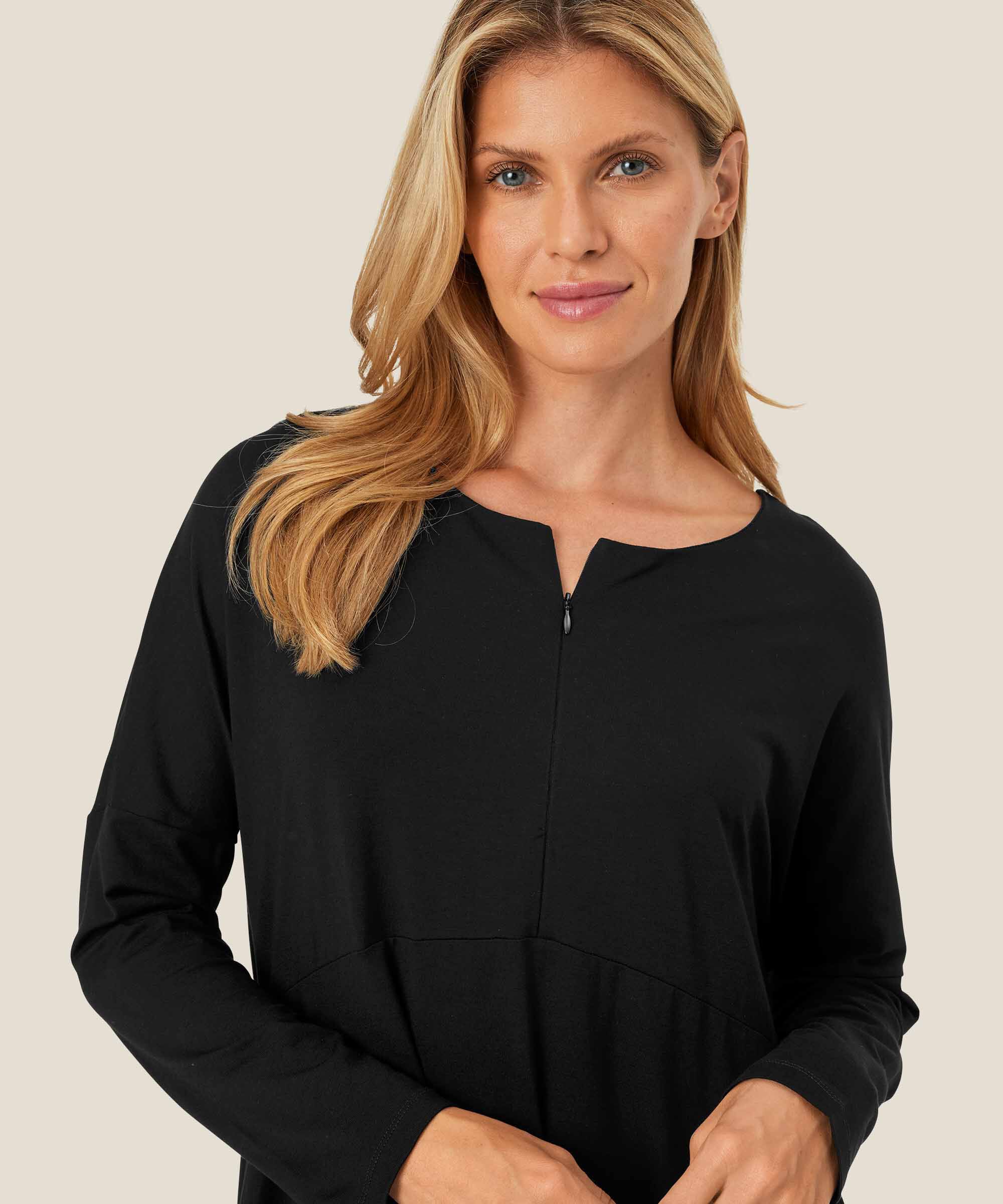 robe en jersey à manches longues avec zip au cou, Black