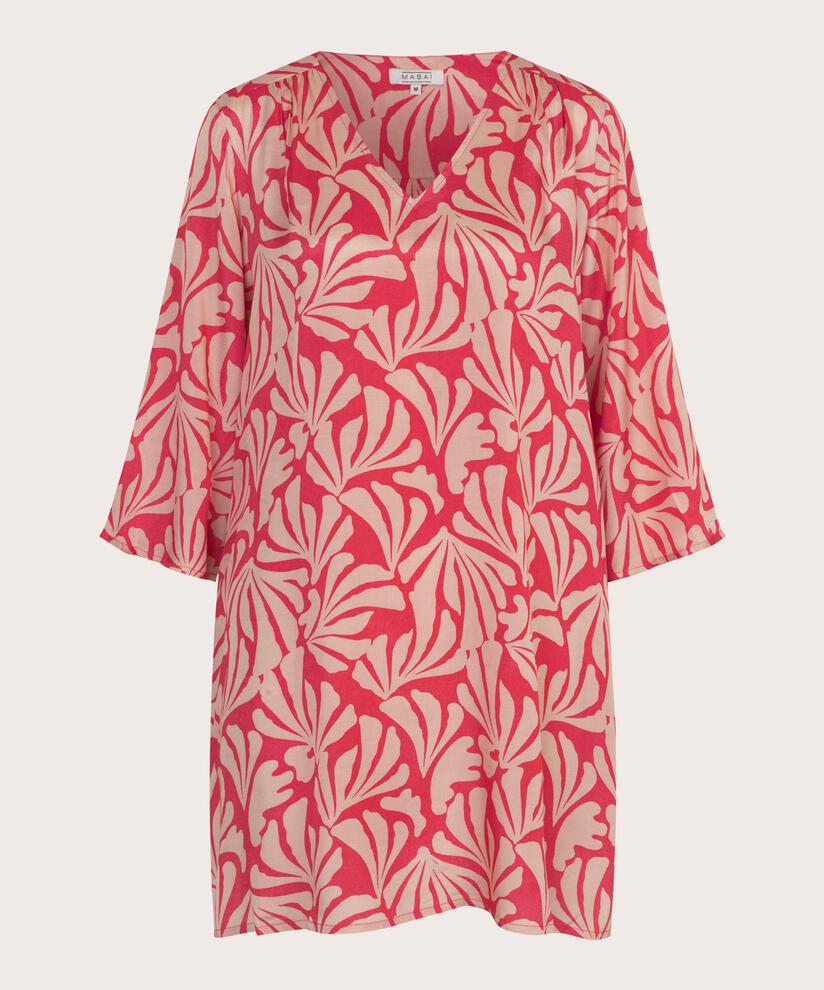 Tunique en viscose fleurie avec col en V, Hibiscus